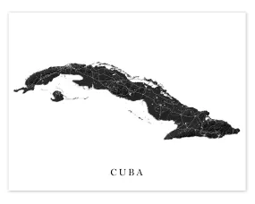 Cuba Map Print Poster, Black and White Topographic Cuban Island Wall Art Prints, Havana Varadero