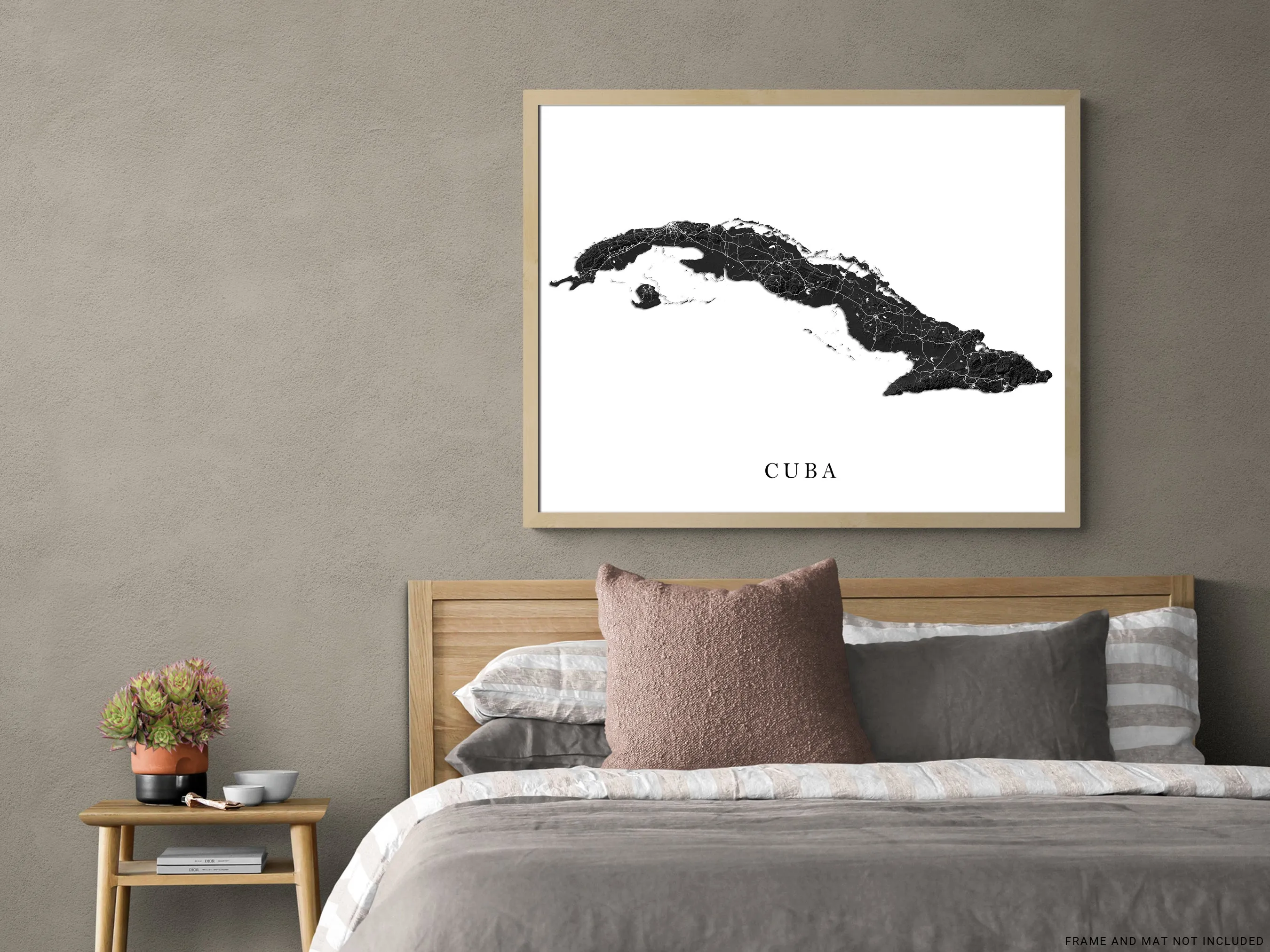 Cuba Map Print Poster, Black and White Topographic Cuban Island Wall Art Prints, Havana Varadero