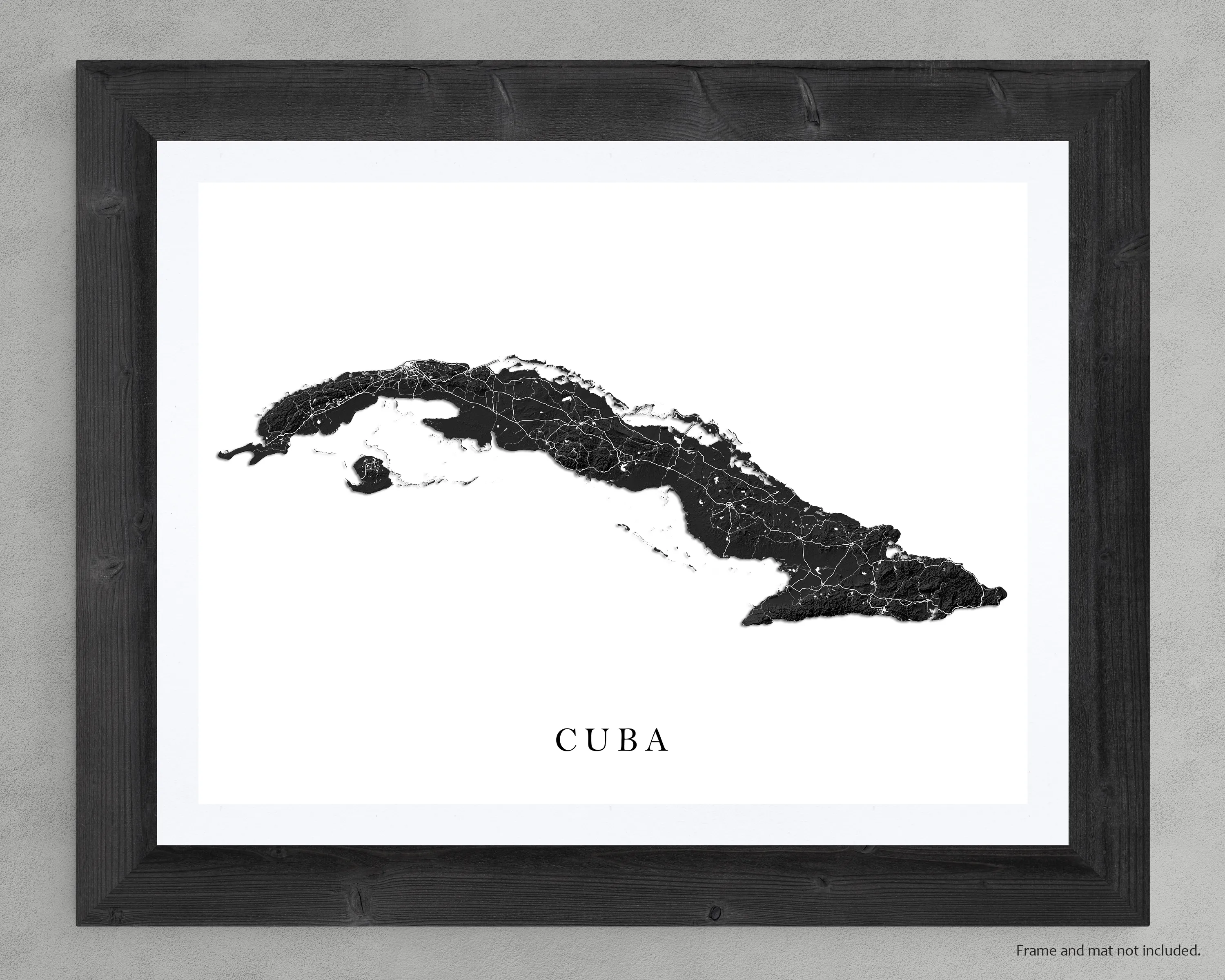 Cuba Map Print Poster, Black and White Topographic Cuban Island Wall Art Prints, Havana Varadero