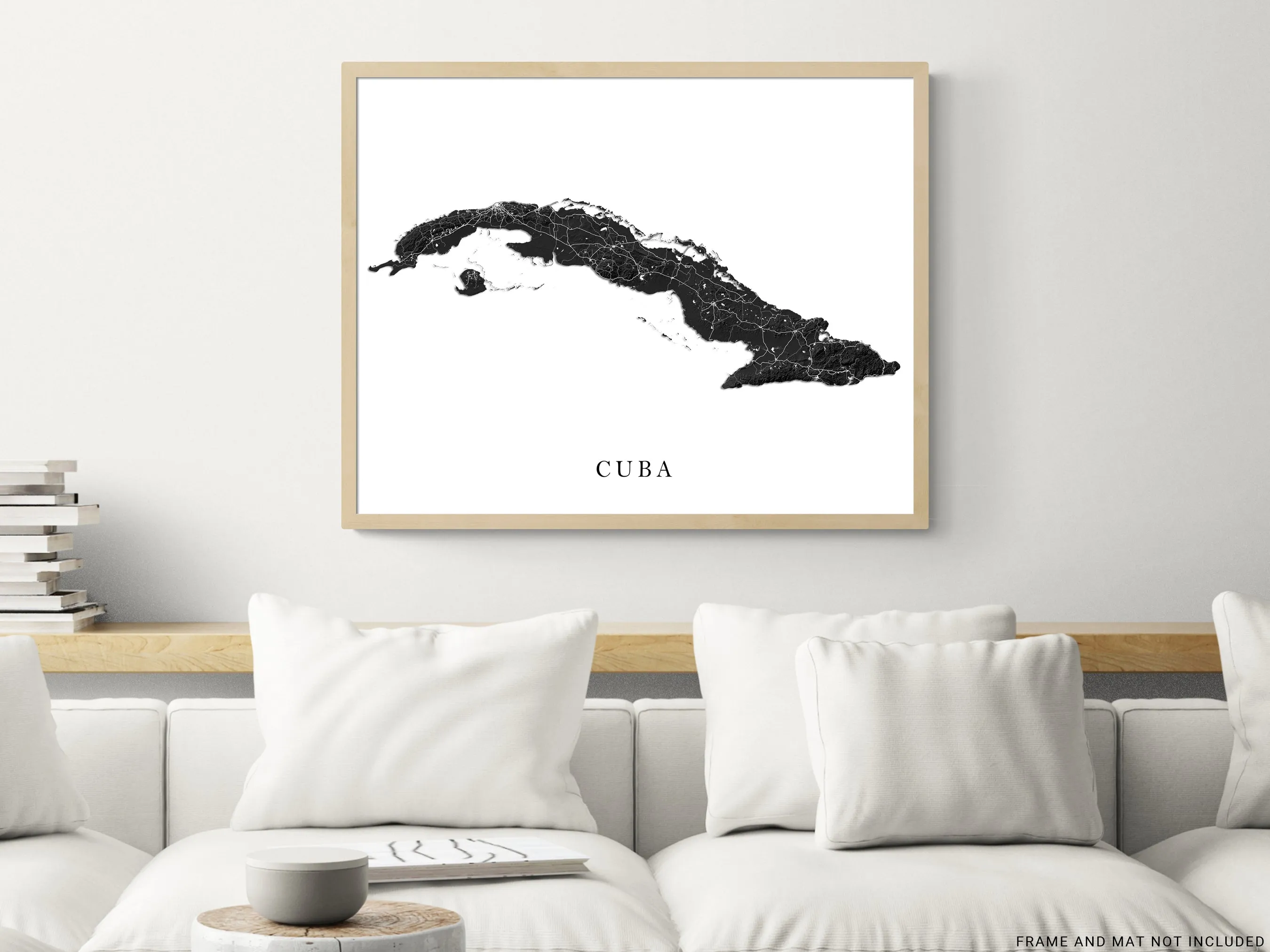 Cuba Map Print Poster, Black and White Topographic Cuban Island Wall Art Prints, Havana Varadero