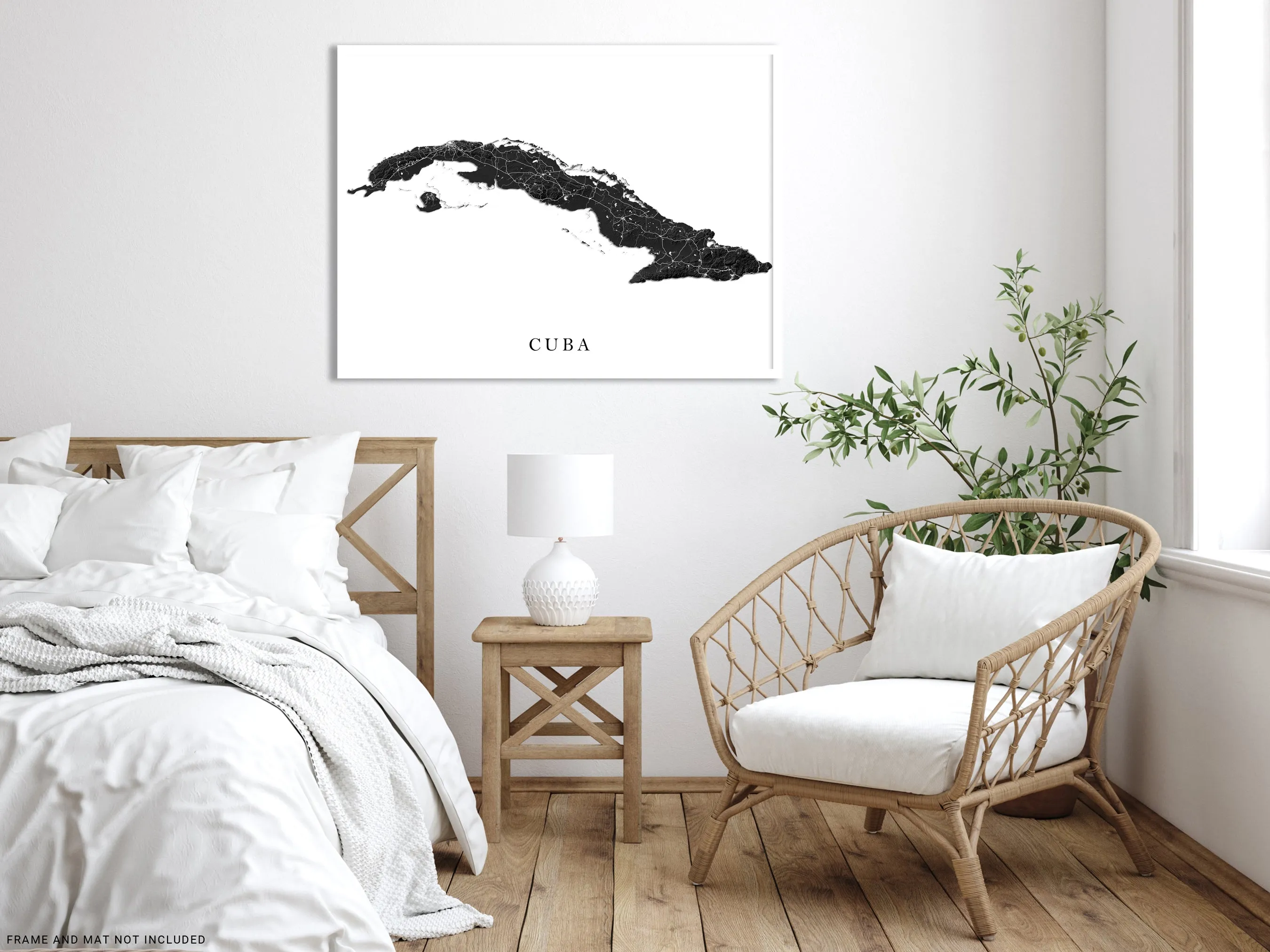 Cuba Map Print Poster, Black and White Topographic Cuban Island Wall Art Prints, Havana Varadero
