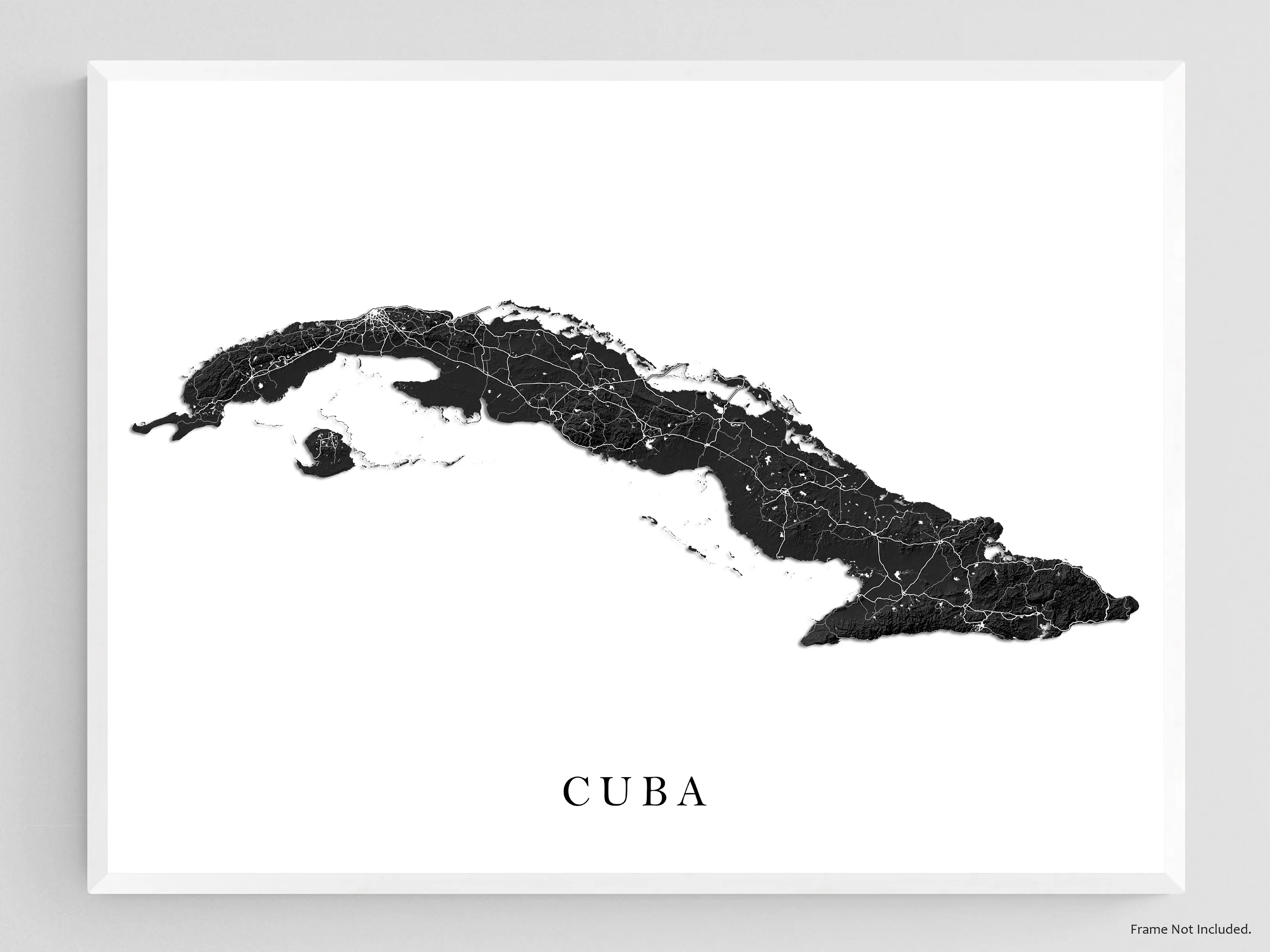 Cuba Map Print Poster, Black and White Topographic Cuban Island Wall Art Prints, Havana Varadero