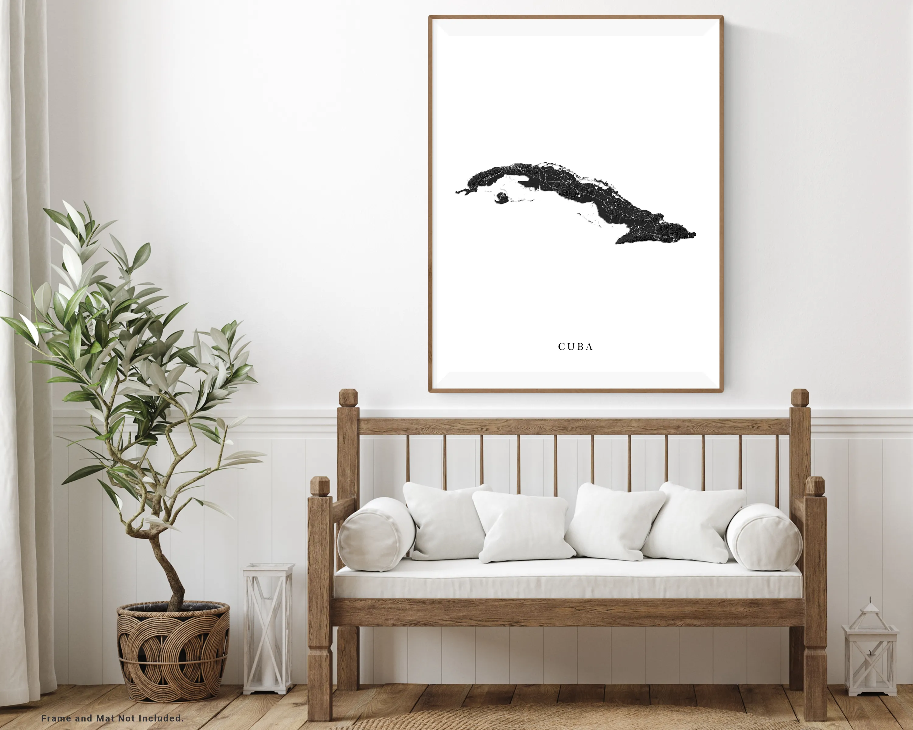Cuba Map Print Poster, Black and White Topographic Cuban Island Wall Art Prints, Havana Varadero