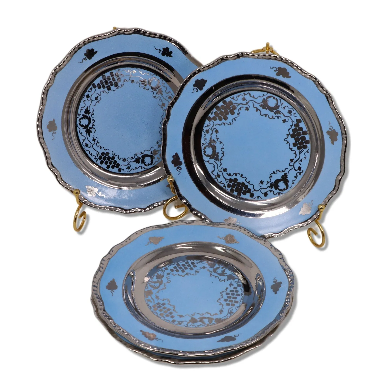 Cumbow Ruskin Pocahontas Blue Lustre Platinum 8" Luncheon Plate Vintage 1930's