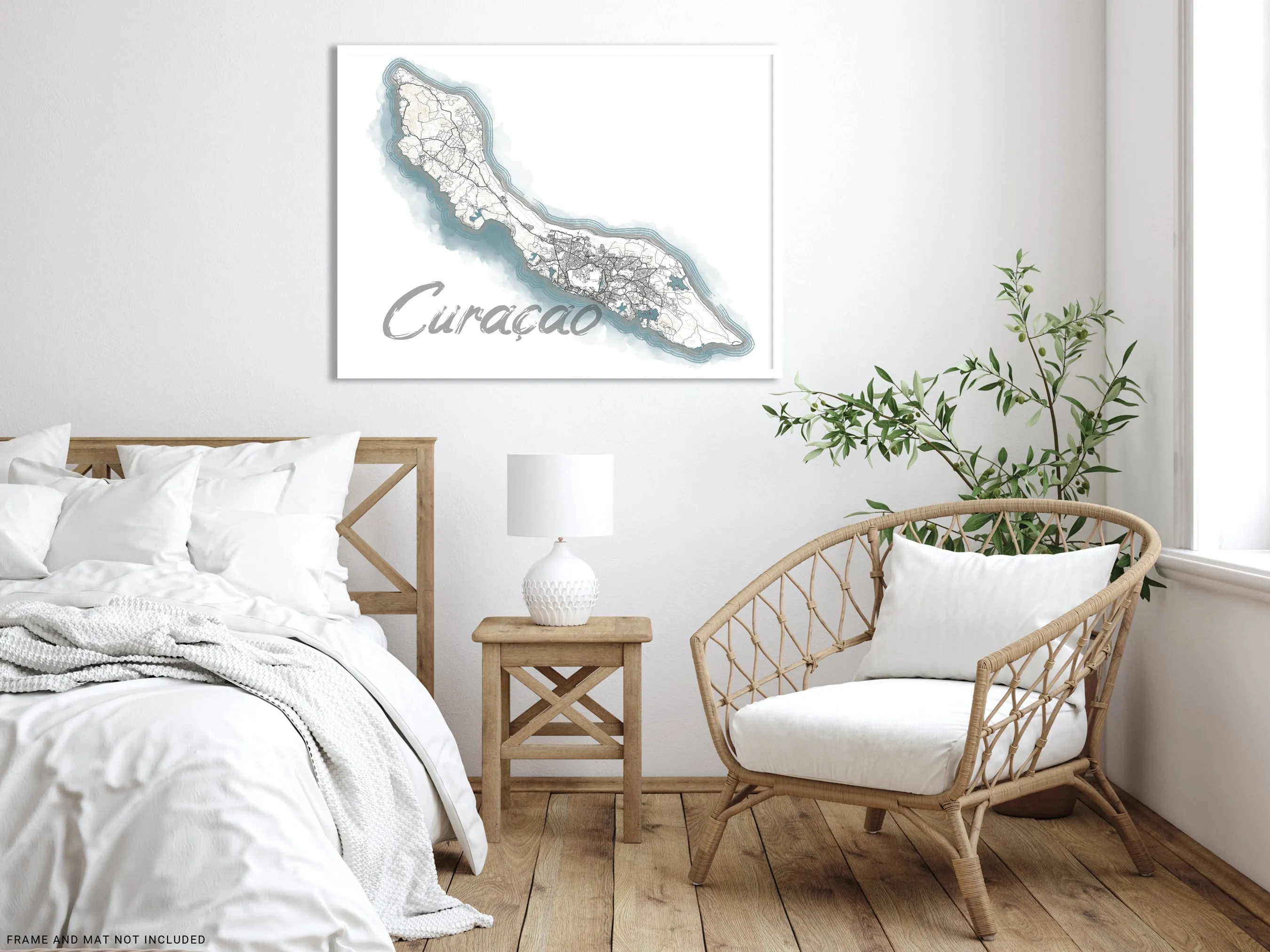 Curacao Map Watercolor Style Design Wall Art Print Poster, ABC Islands Caribbean Contour Maps