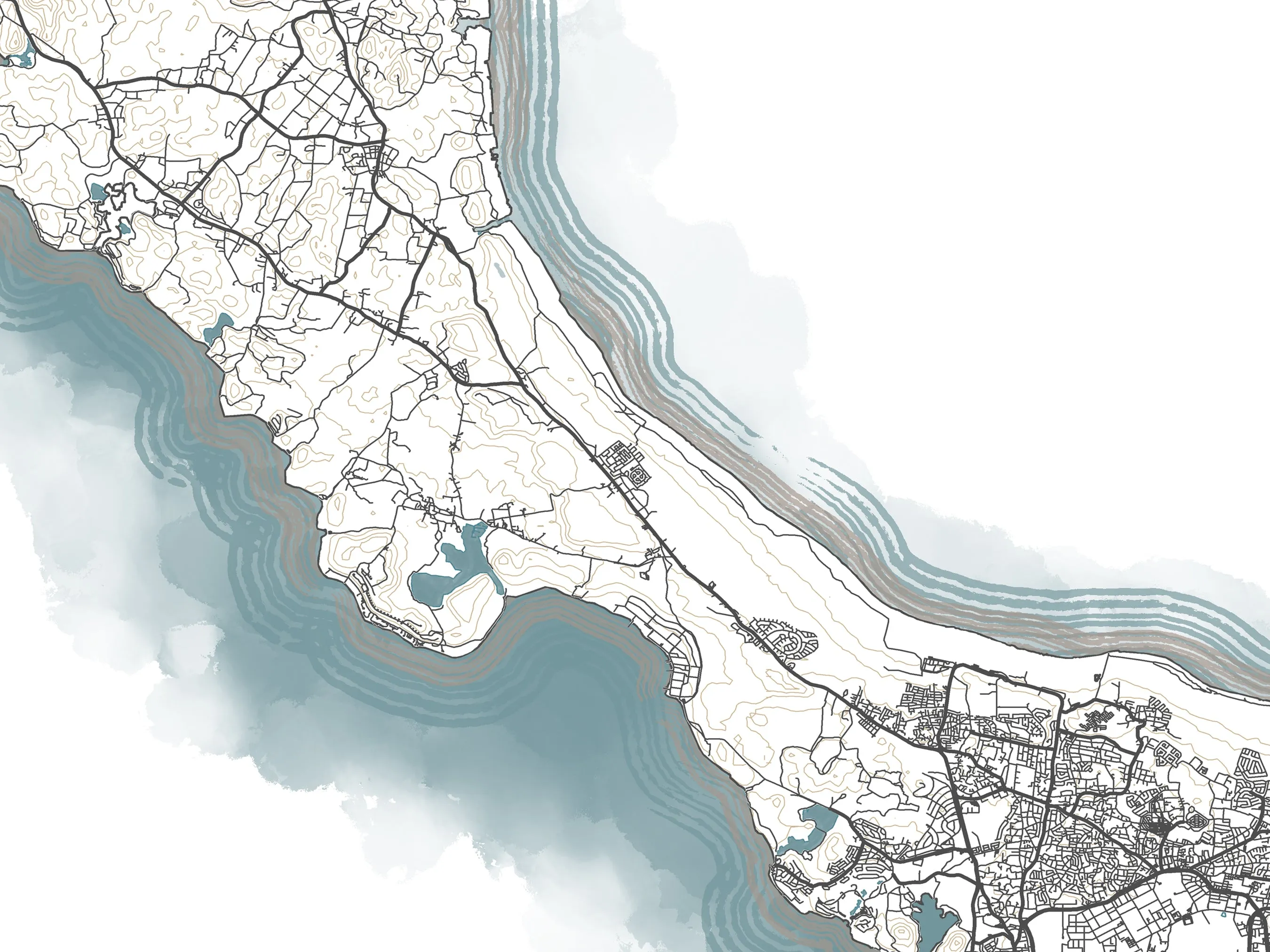 Curacao Map Watercolor Style Design Wall Art Print Poster, ABC Islands Caribbean Contour Maps