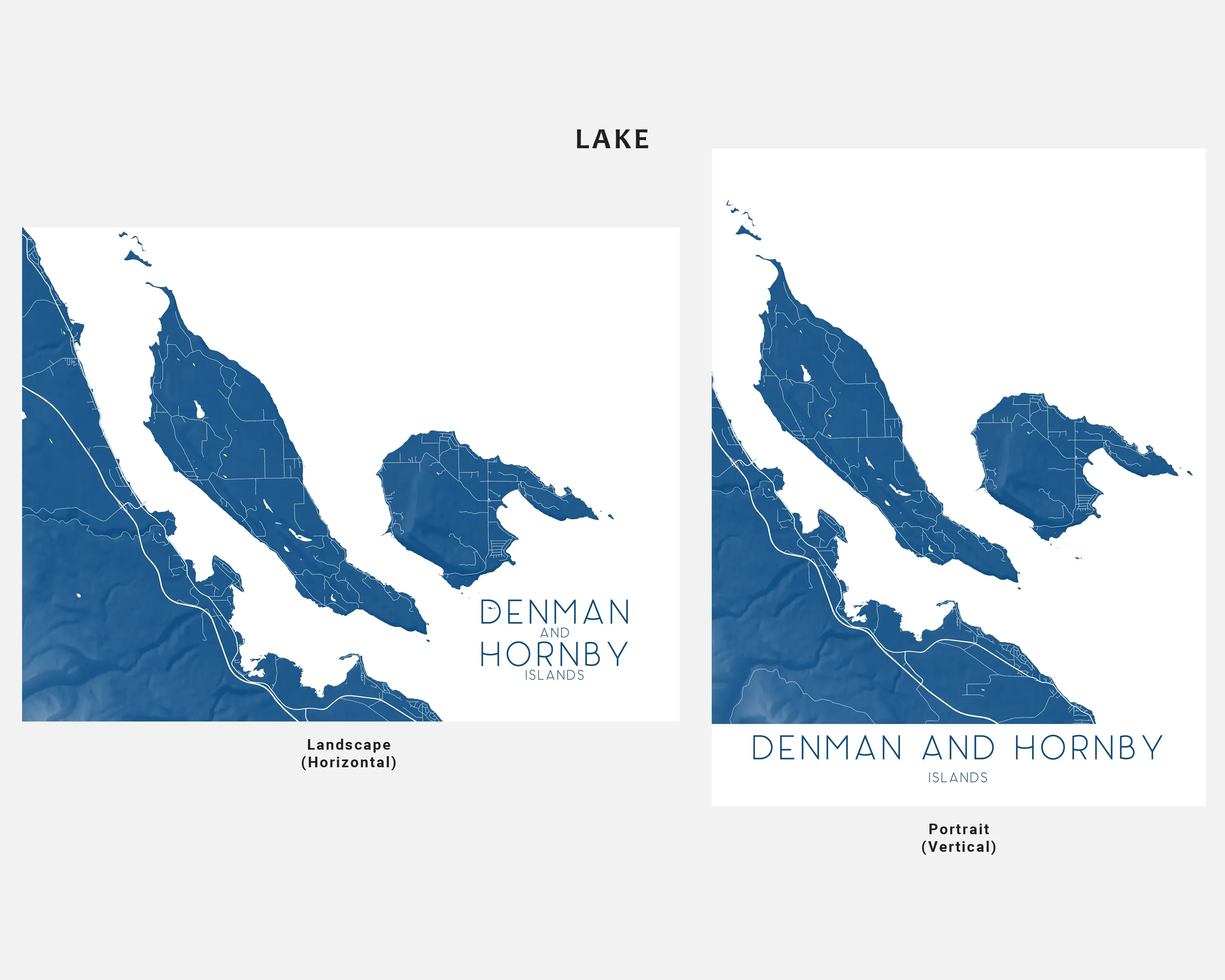 Denman and Hornby Islands Map Wall Art Print Poster - BC Canada Poster Street Maps, Northern Gulf Island
