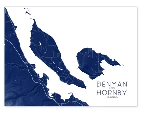 Denman and Hornby Islands Map Wall Art Print Poster - BC Canada Poster Street Maps, Northern Gulf Island