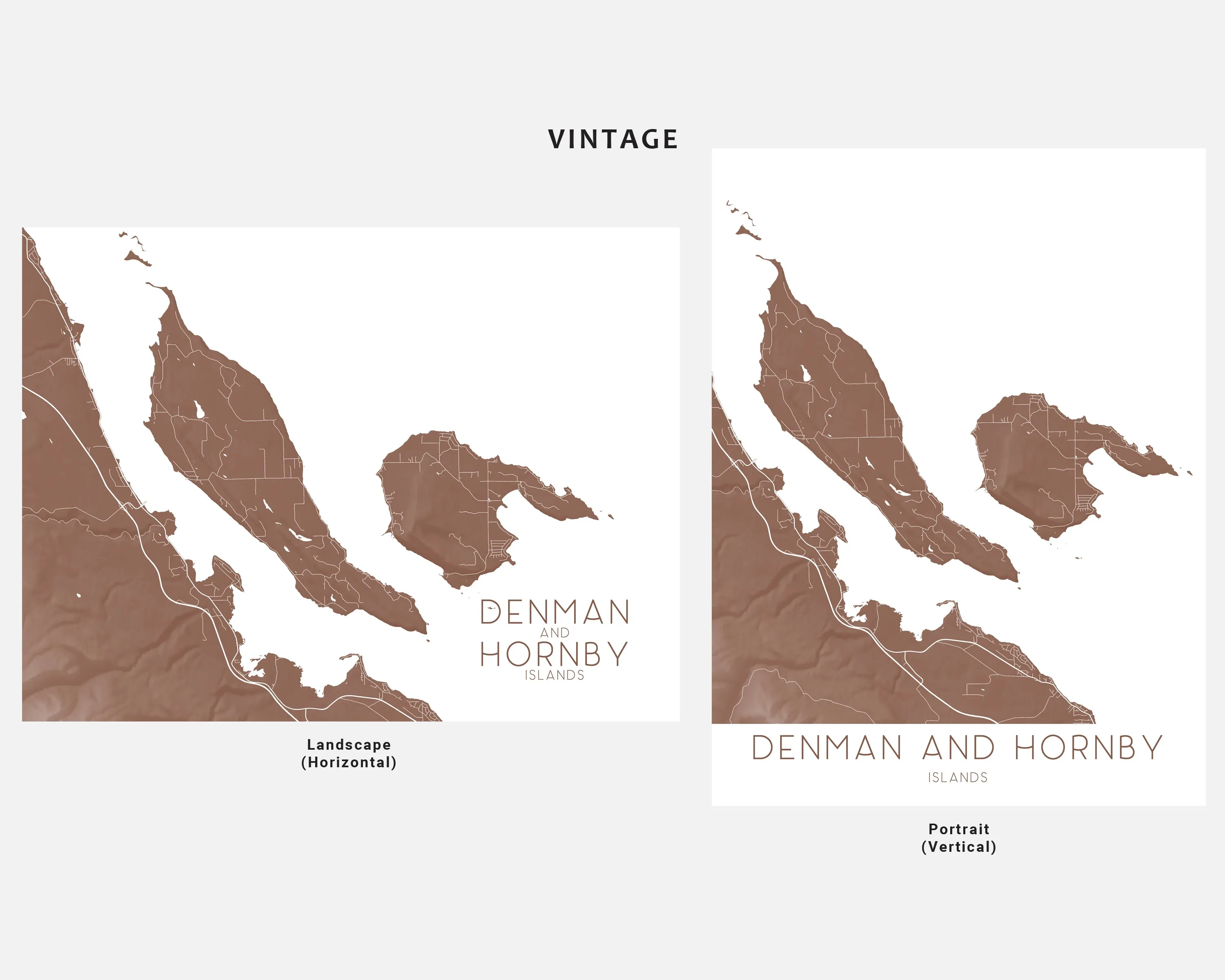 Denman and Hornby Islands Map Wall Art Print Poster - BC Canada Poster Street Maps, Northern Gulf Island