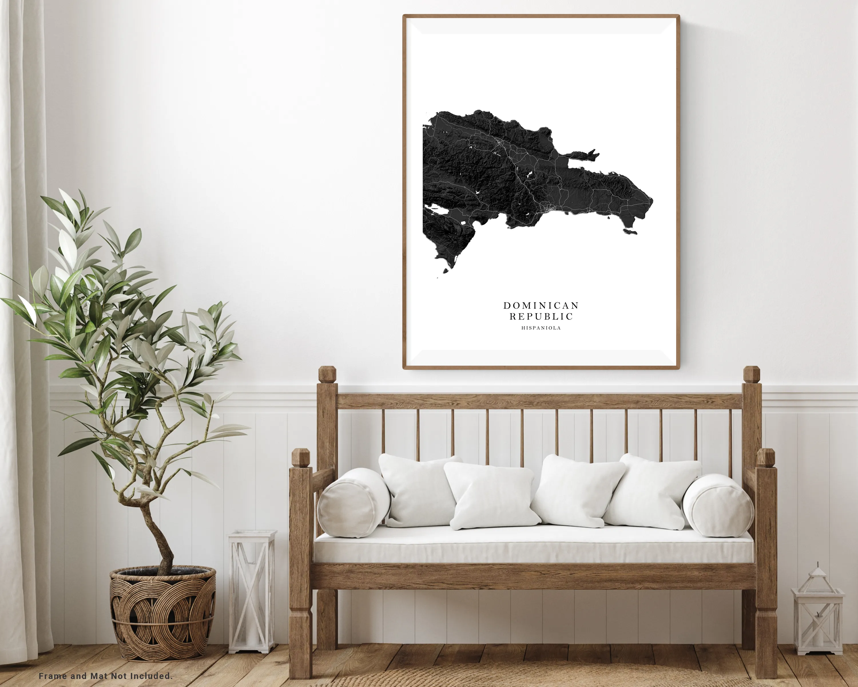 Dominican Republic Map Print Poster, Black and White Caribbean Islands Wall Art Maps, Hispaniola Punta Cana Bavaro Beach