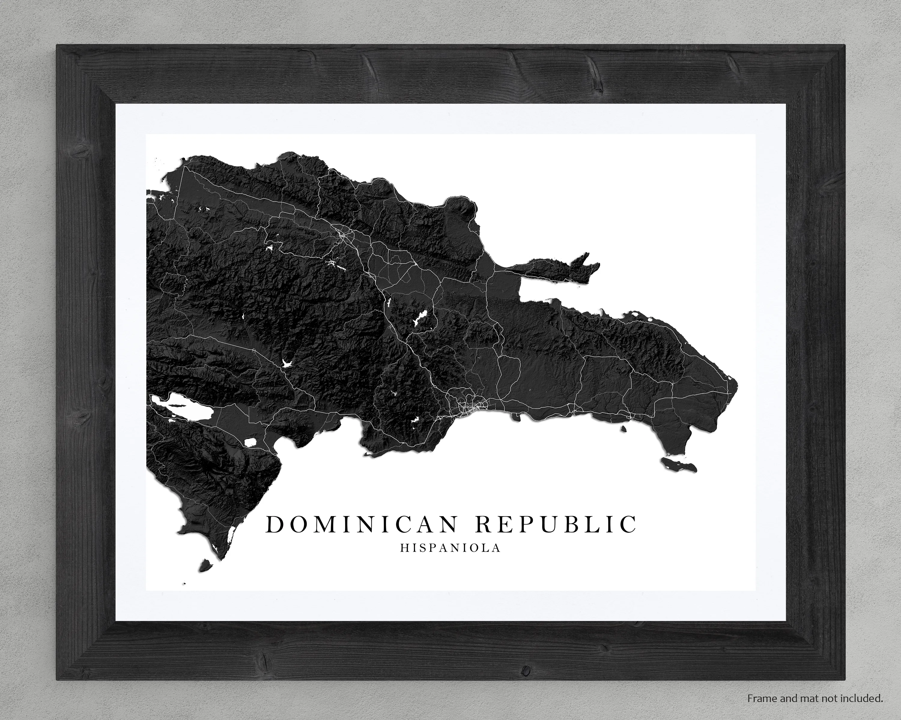 Dominican Republic Map Print Poster, Black and White Caribbean Islands Wall Art Maps, Hispaniola Punta Cana Bavaro Beach
