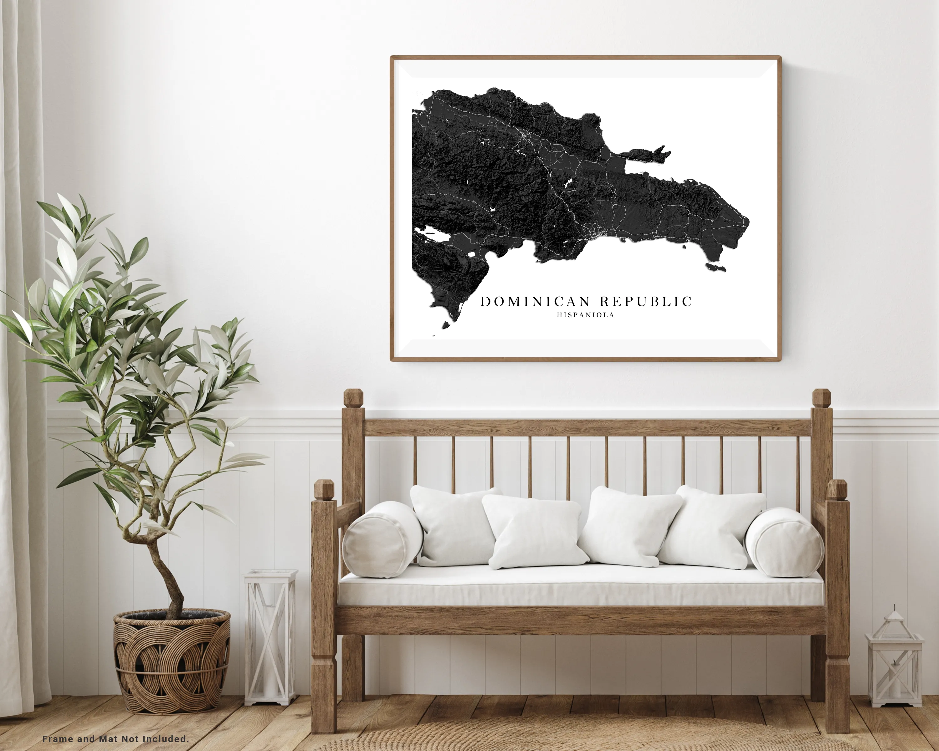 Dominican Republic Map Print Poster, Black and White Caribbean Islands Wall Art Maps, Hispaniola Punta Cana Bavaro Beach