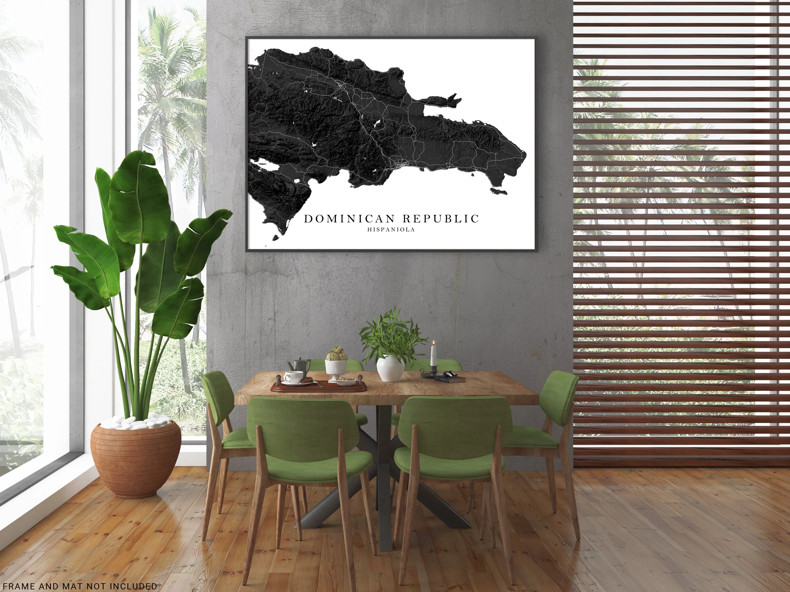 Dominican Republic Map Print Poster, Black and White Caribbean Islands Wall Art Maps, Hispaniola Punta Cana Bavaro Beach