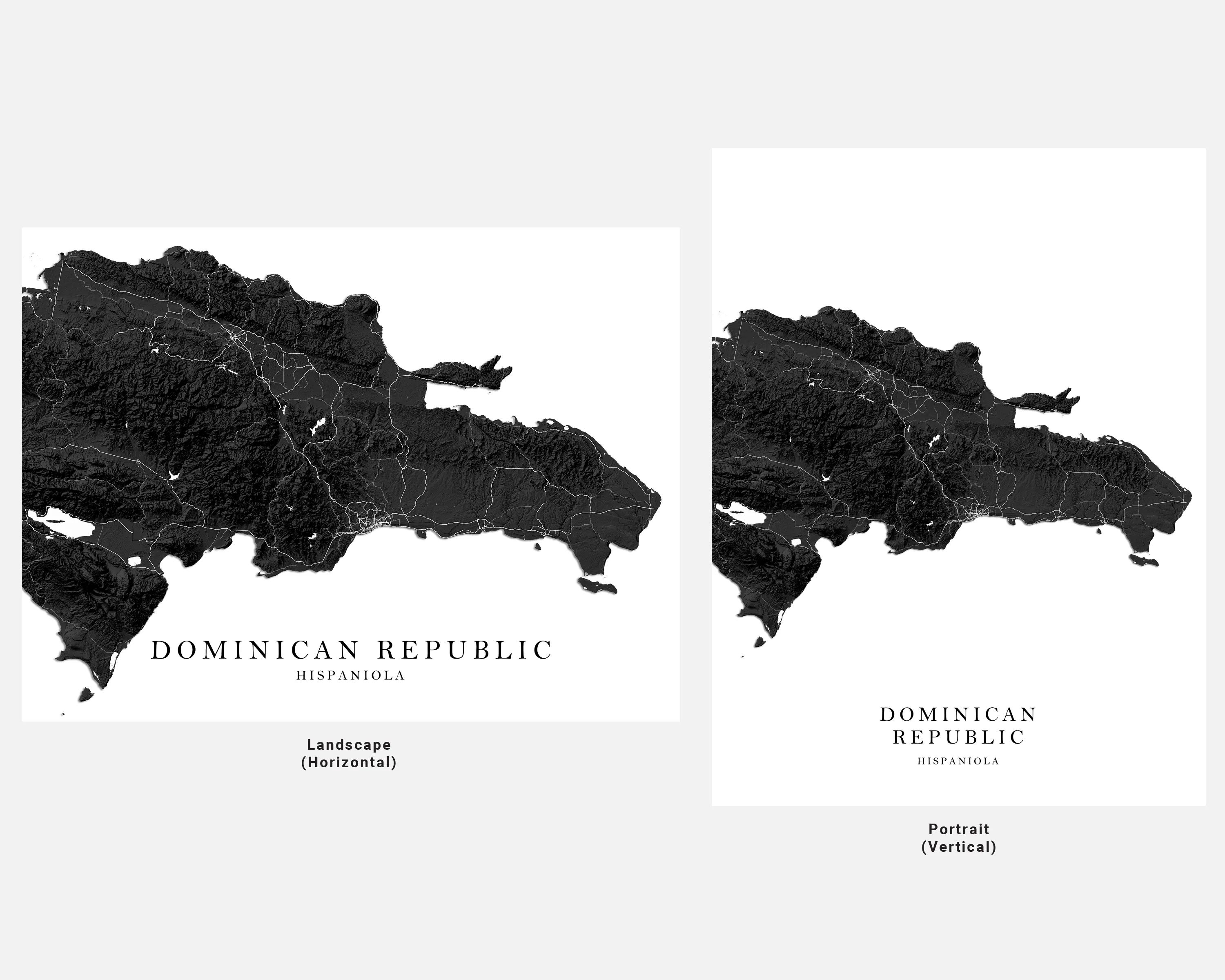 Dominican Republic Map Print Poster, Black and White Caribbean Islands Wall Art Maps, Hispaniola Punta Cana Bavaro Beach