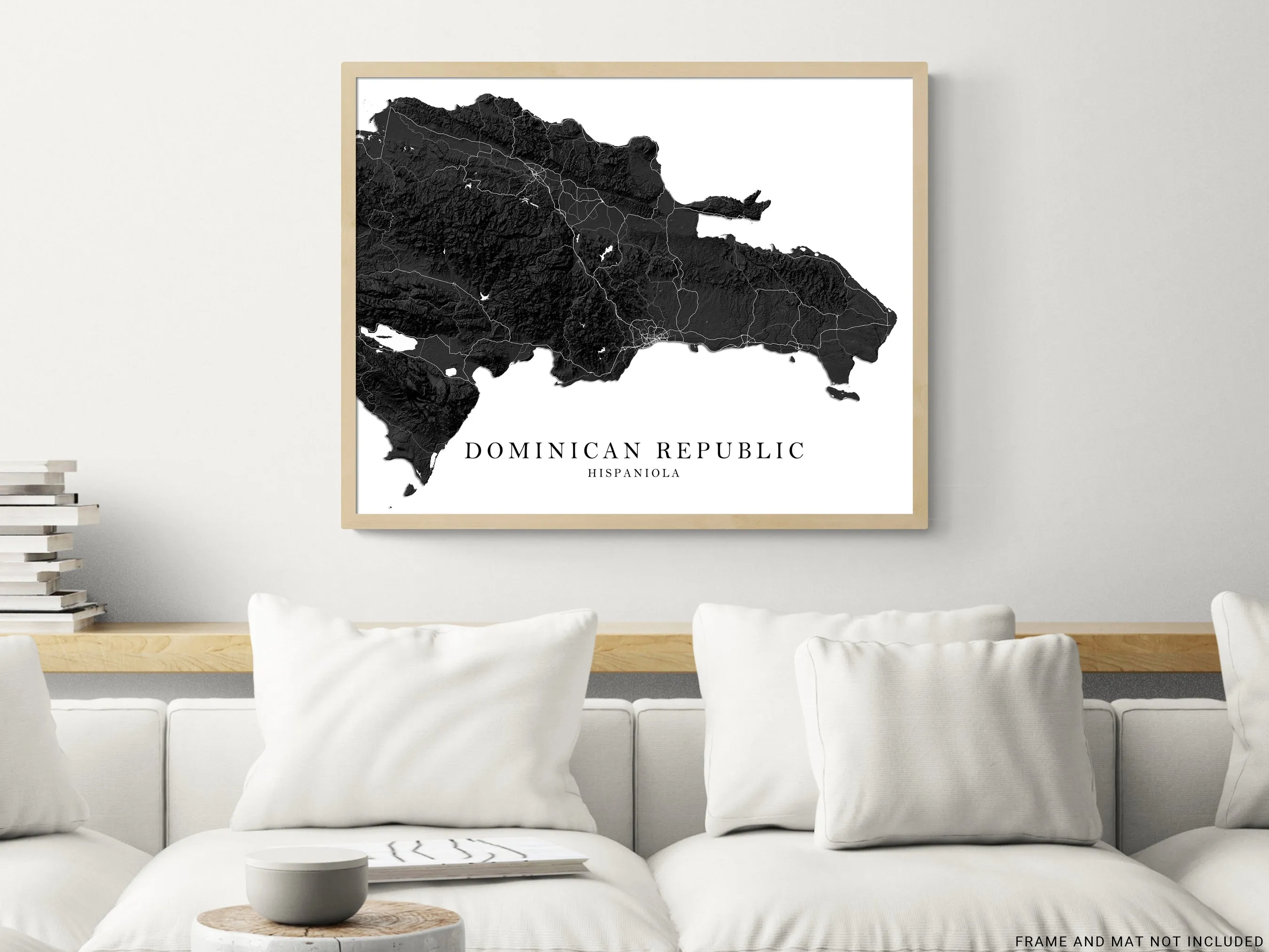 Dominican Republic Map Print Poster, Black and White Caribbean Islands Wall Art Maps, Hispaniola Punta Cana Bavaro Beach