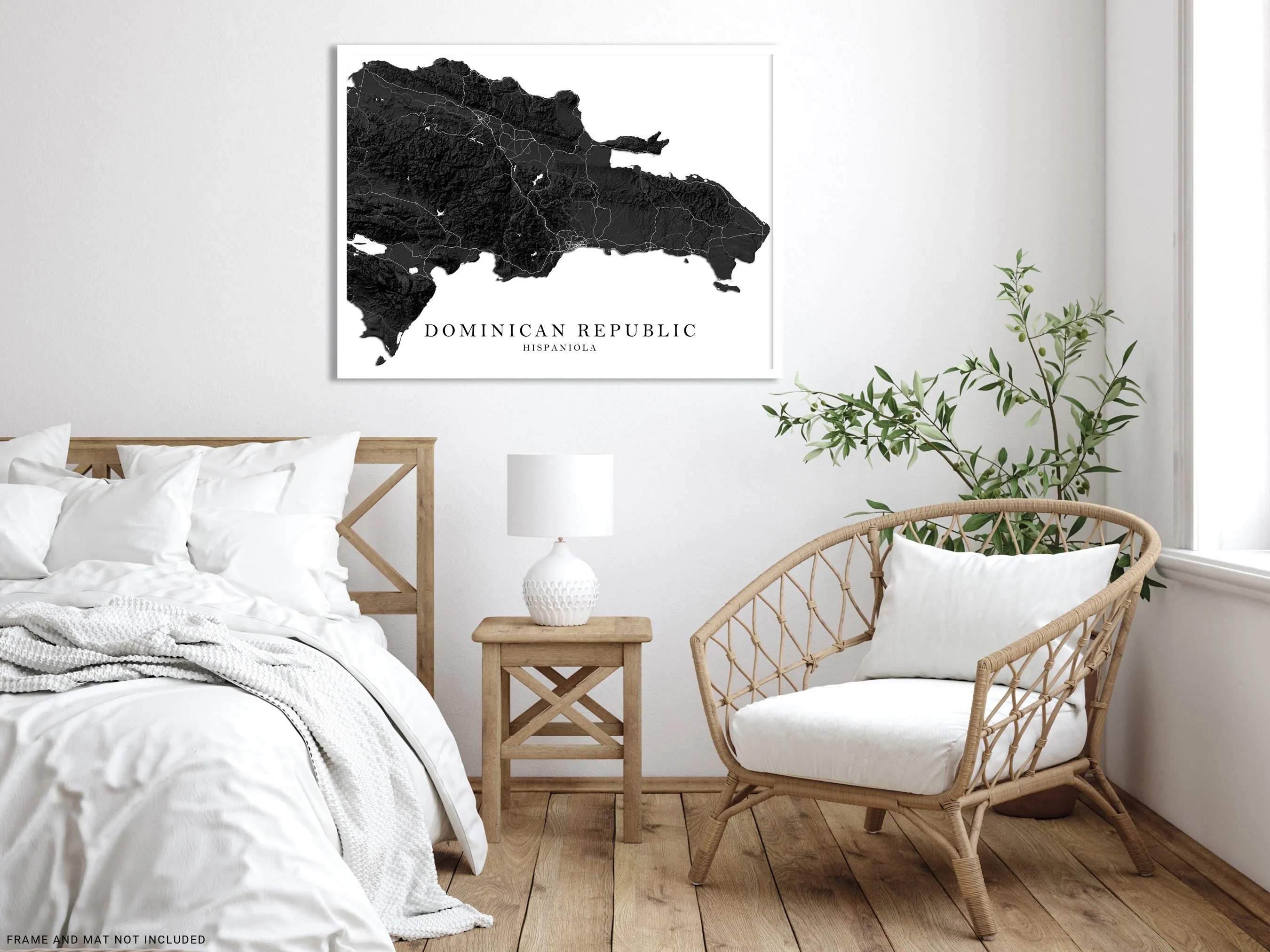 Dominican Republic Map Print Poster, Black and White Caribbean Islands Wall Art Maps, Hispaniola Punta Cana Bavaro Beach
