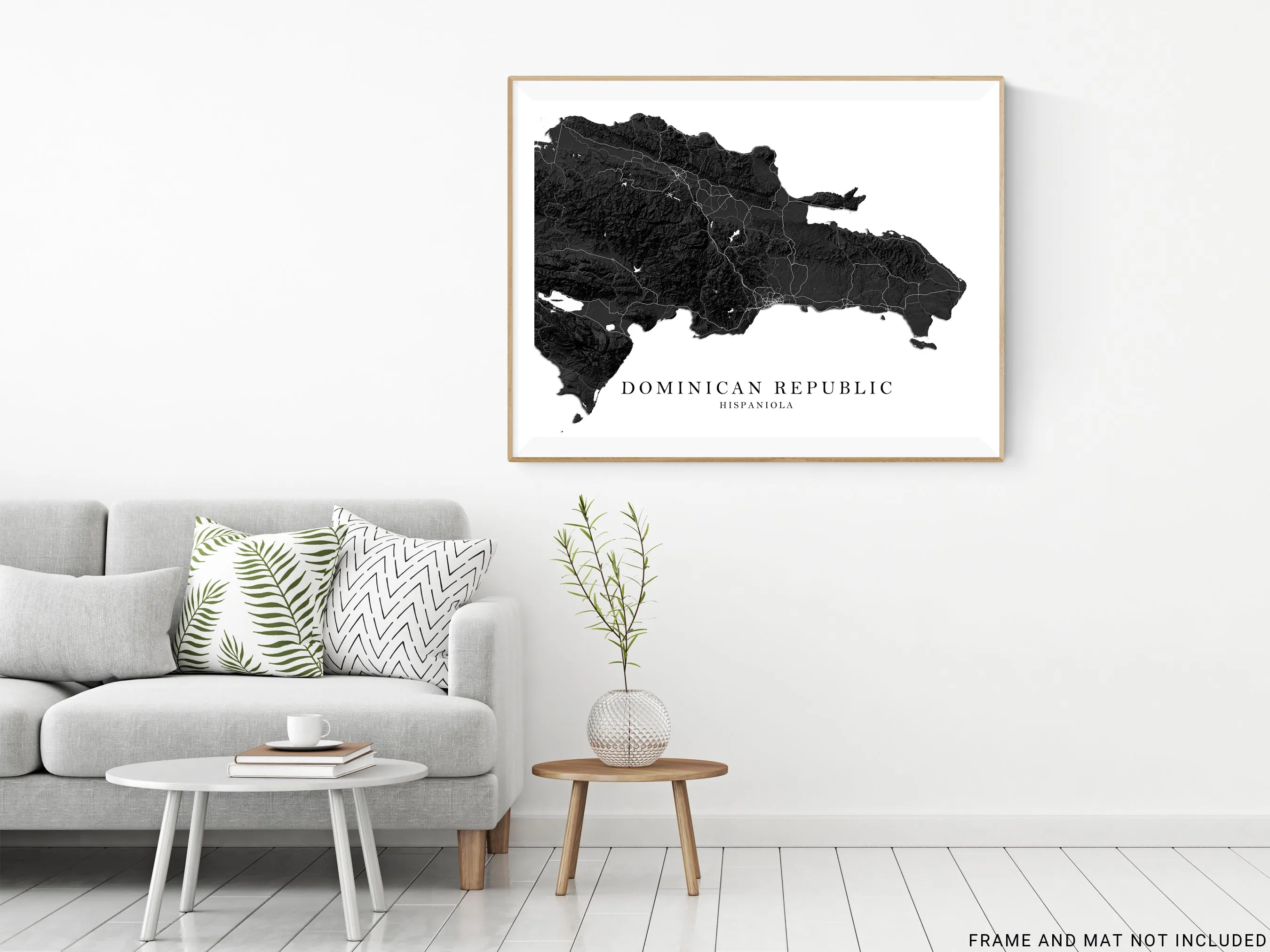Dominican Republic Map Print Poster, Black and White Caribbean Islands Wall Art Maps, Hispaniola Punta Cana Bavaro Beach