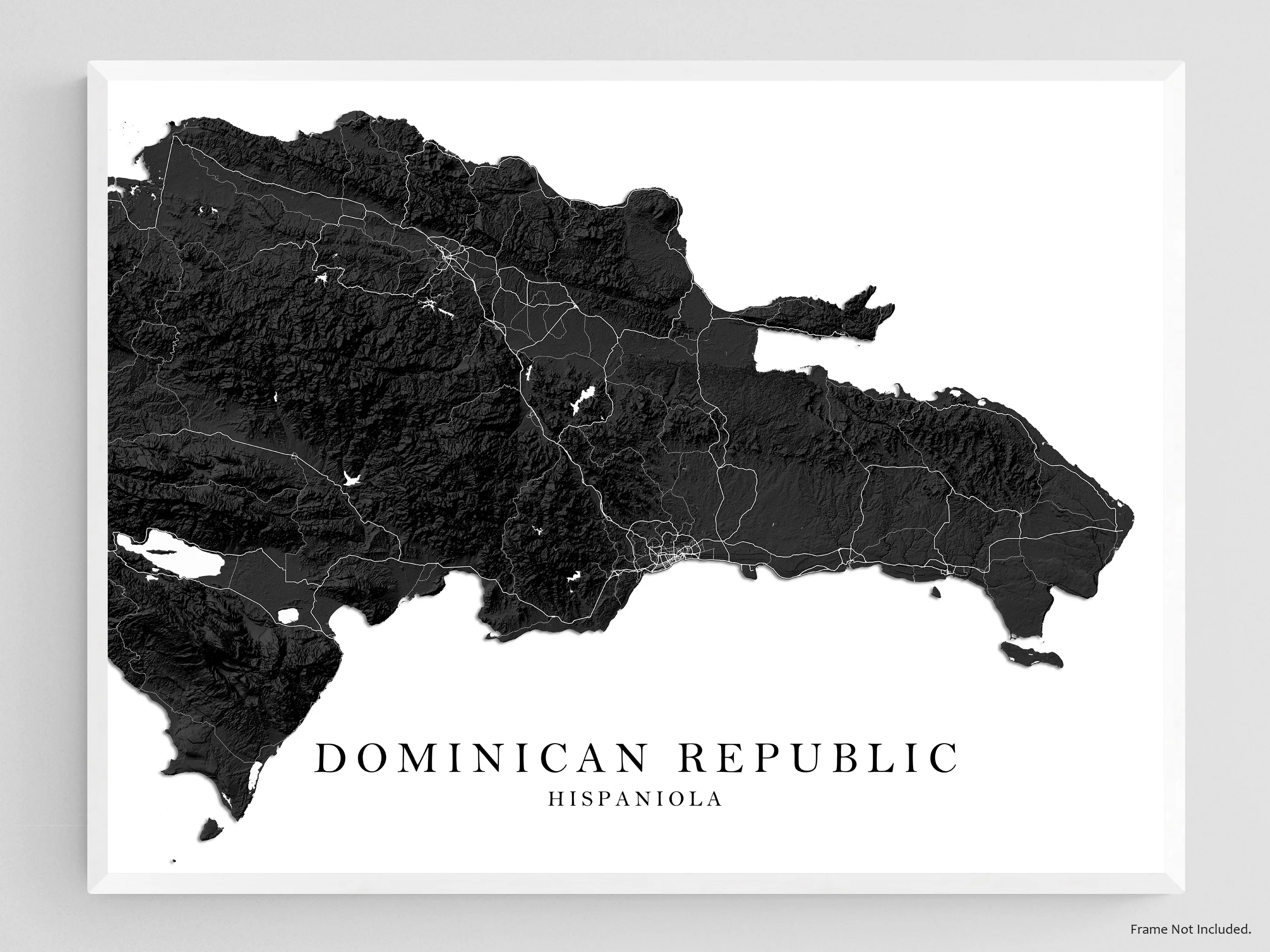 Dominican Republic Map Print Poster, Black and White Caribbean Islands Wall Art Maps, Hispaniola Punta Cana Bavaro Beach