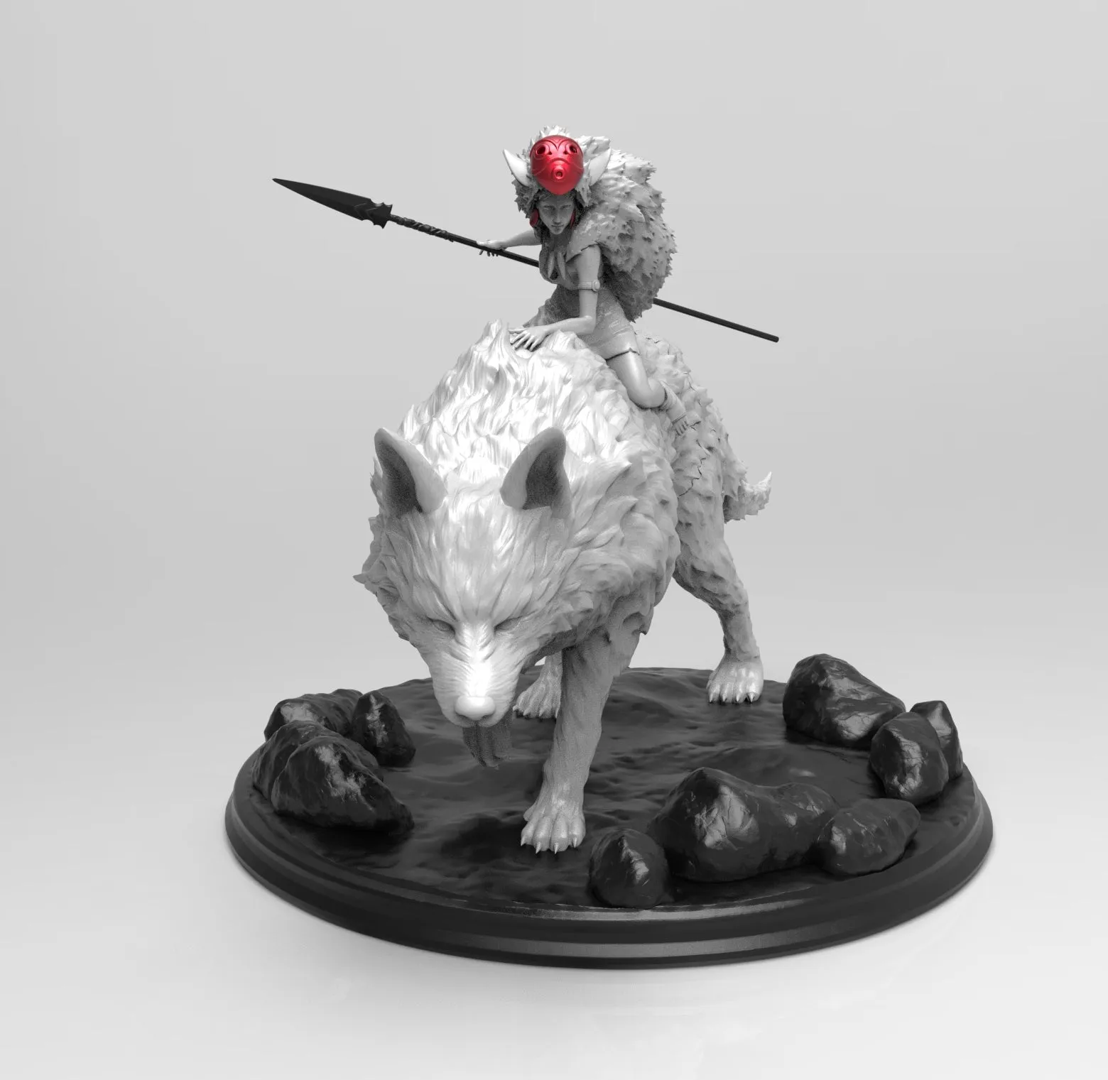 E005 - Anime character design, Princess Mono with the big wolf creature, STL 3D model design print download files