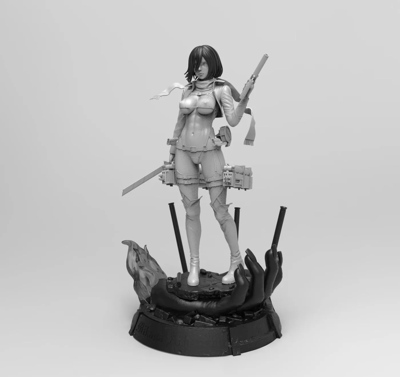 E801 - NSFW Anime character design, The titan mikasa girl statue, STL 3D design print download files