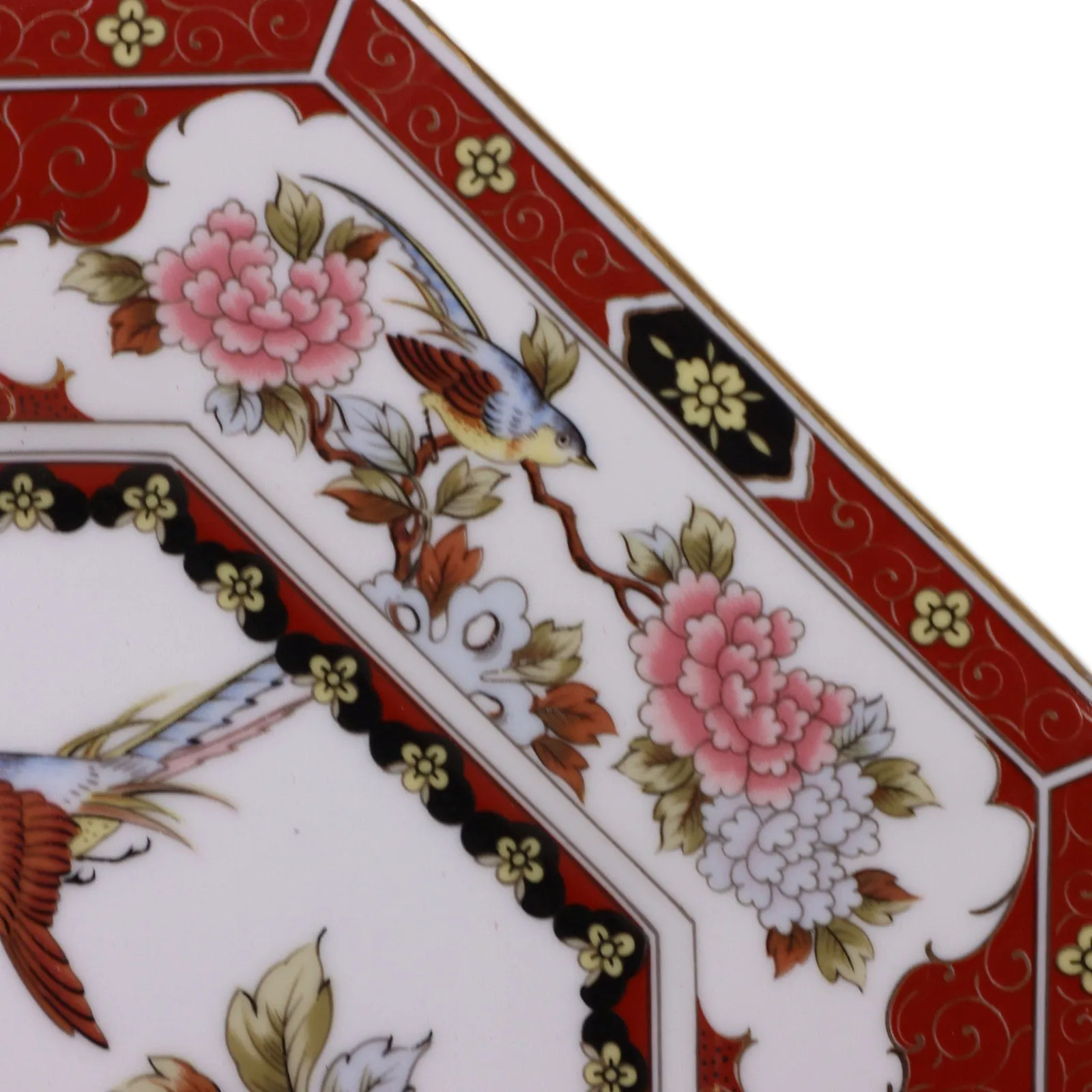 Eiwa Kinsei Hummingbird Peonies Bone Script Octagonal 10" Dinner Plate Japan