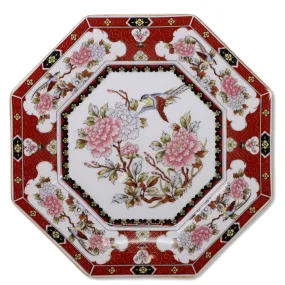 Eiwa Kinsei Hummingbird Peonies Bone Script Octagonal 10" Dinner Plate Japan