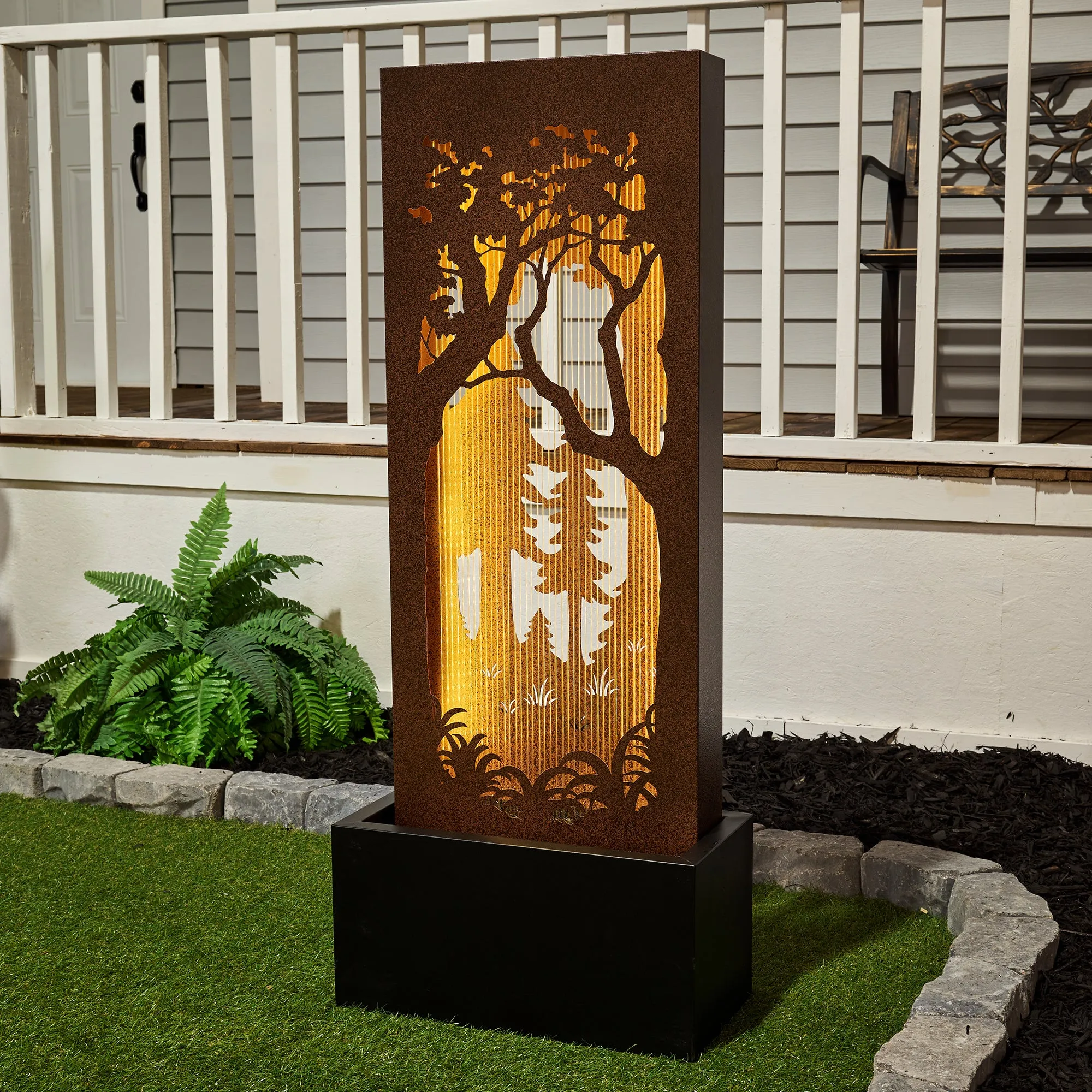 Forest Hollow Carved Fountain W/leds