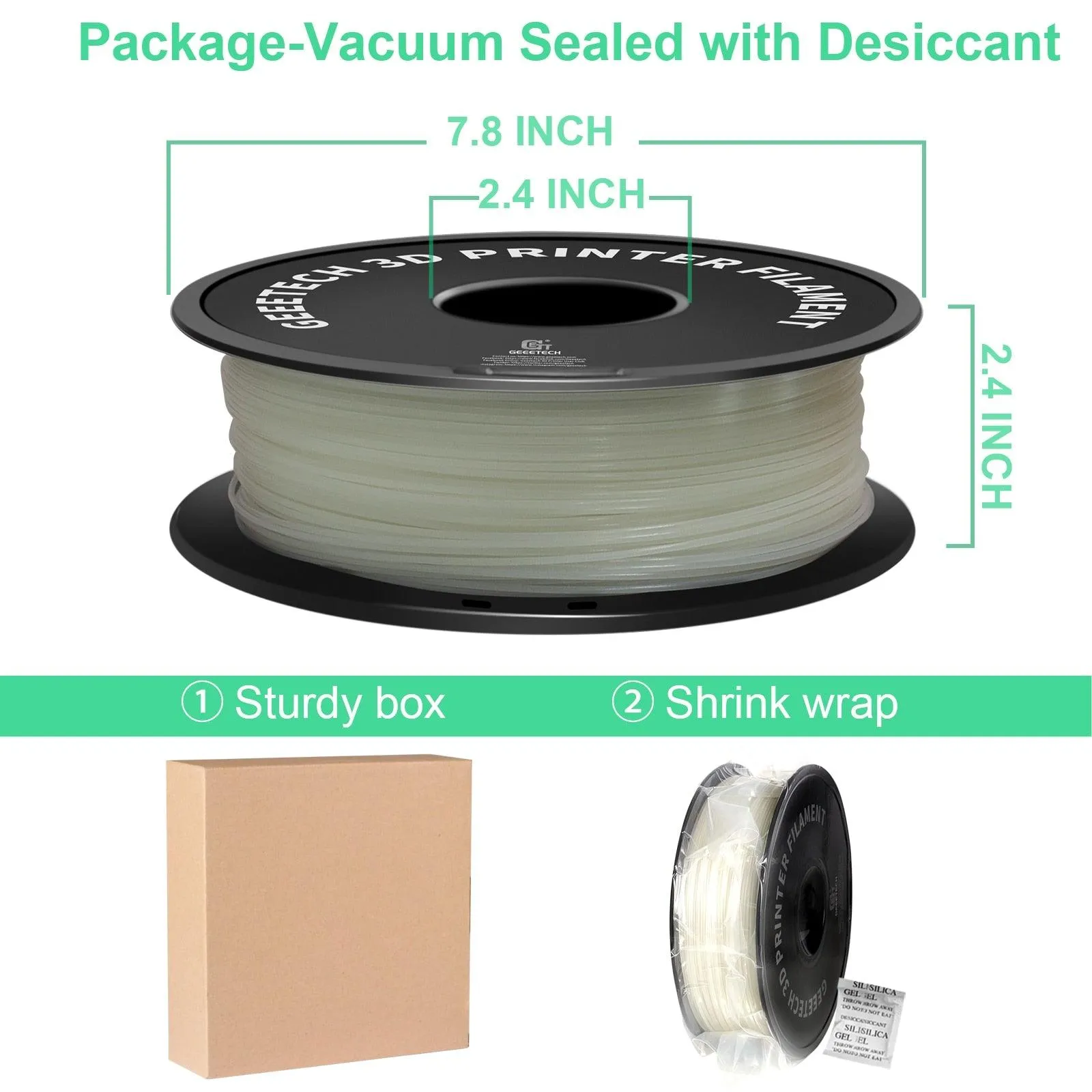 Geeetech 1kg 1.75mm Glow in the dark Green PLA 3D Printer Filament Great for Halloween Night Lights Cosplay