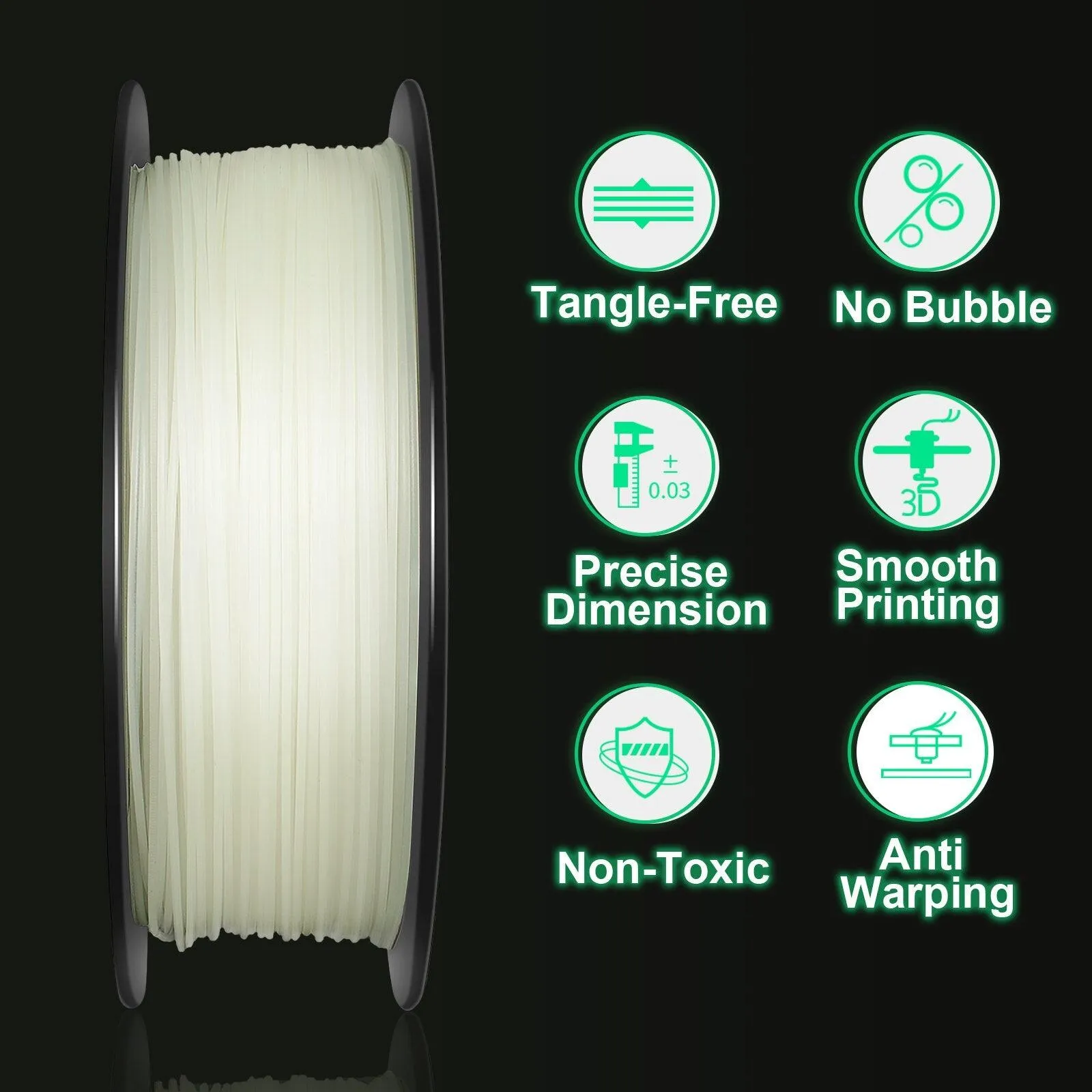 Geeetech 1kg 1.75mm Glow in the dark Green PLA 3D Printer Filament Great for Halloween Night Lights Cosplay