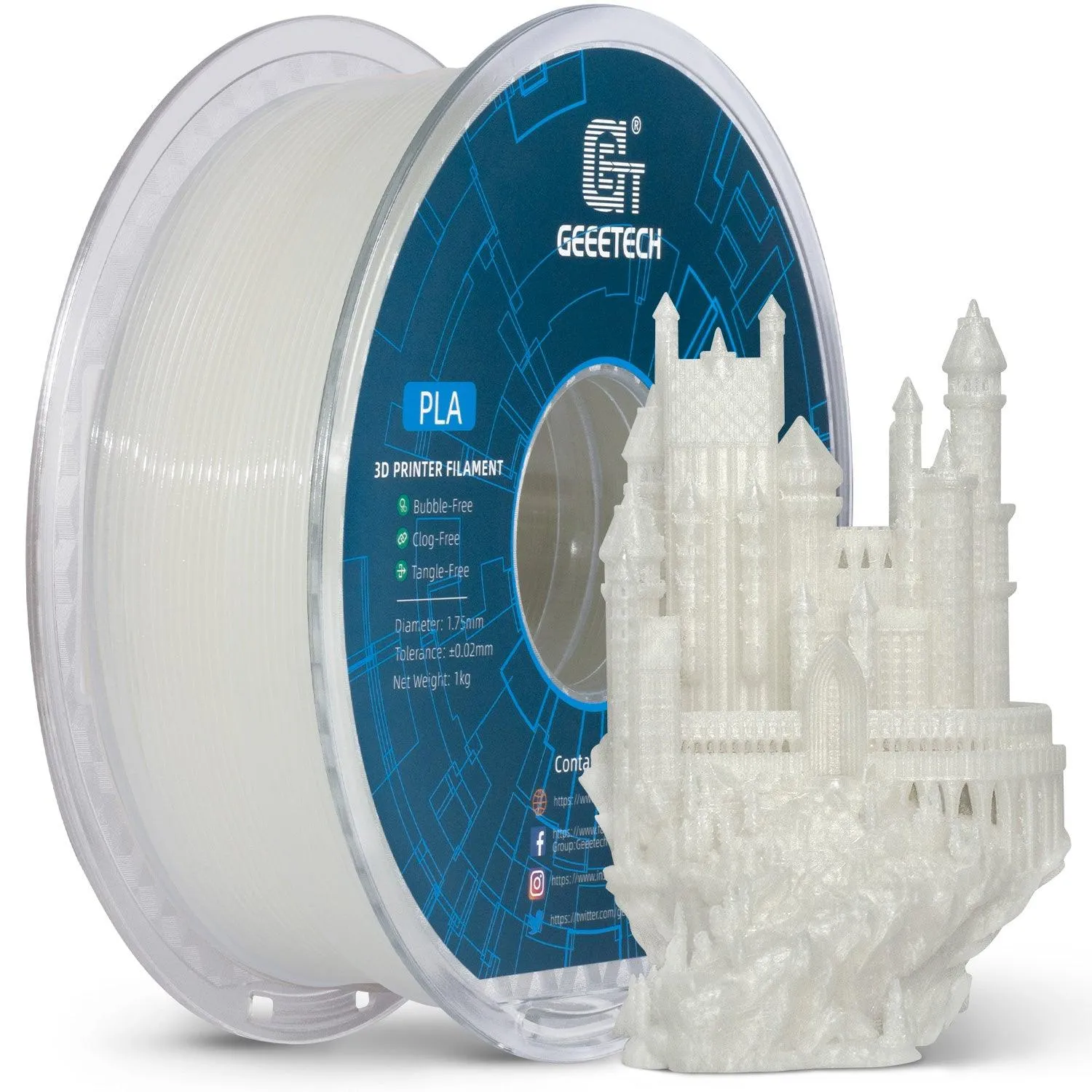 Geeetech 1kg 1.75mm Glow in the dark Green PLA 3D Printer Filament Great for Halloween Night Lights Cosplay