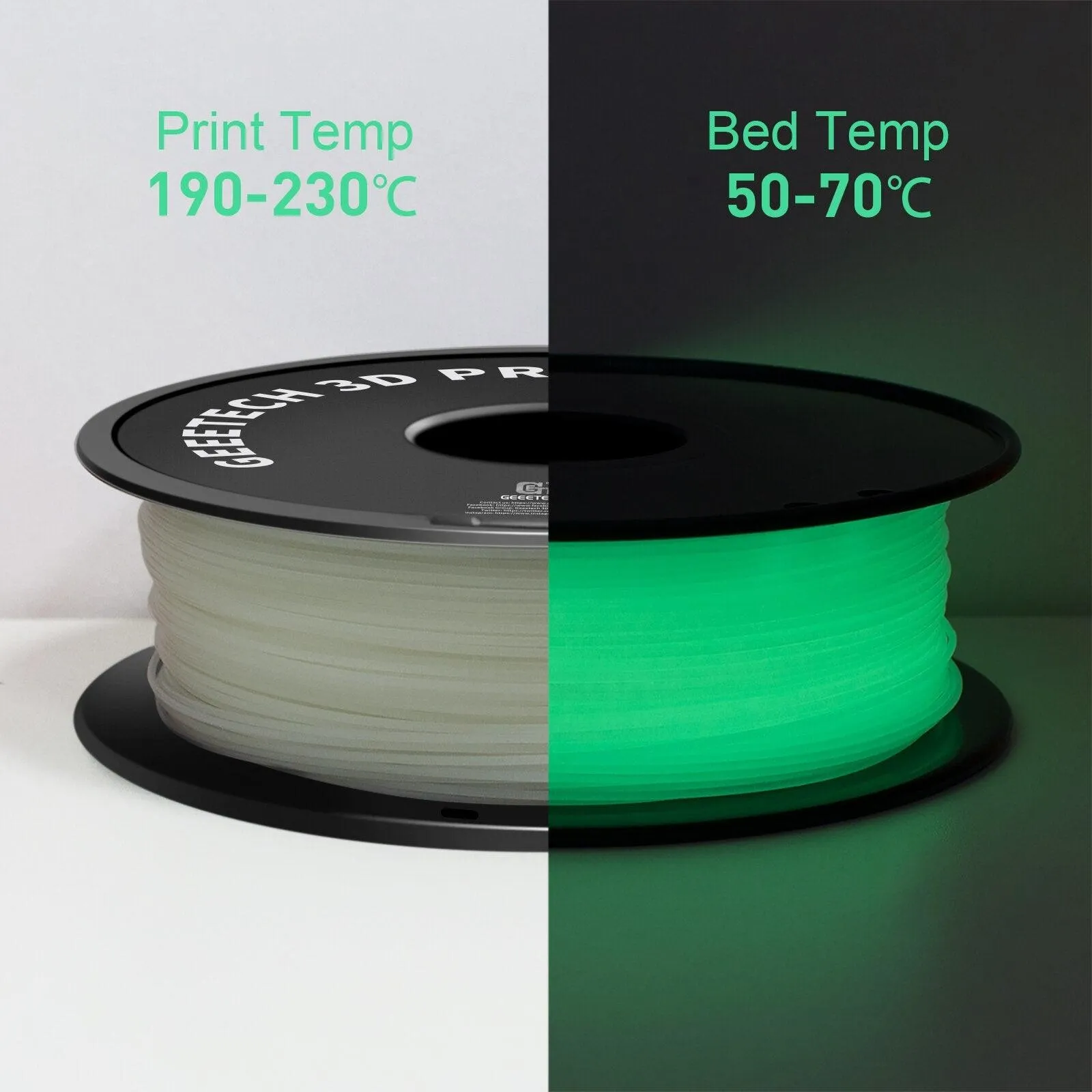Geeetech 1kg 1.75mm Glow in the dark Green PLA 3D Printer Filament Great for Halloween Night Lights Cosplay