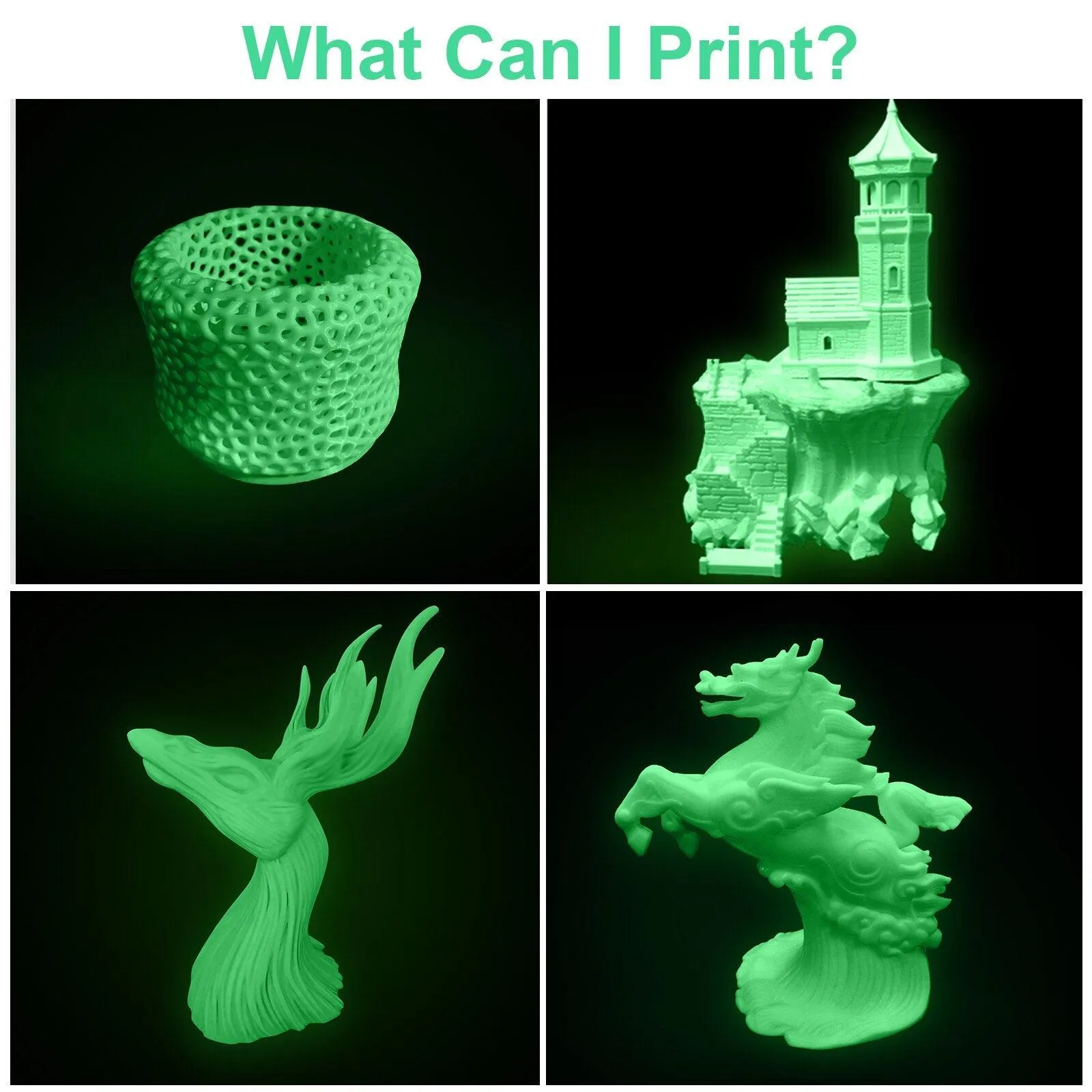 Geeetech 1kg 1.75mm Glow in the dark Green PLA 3D Printer Filament Great for Halloween Night Lights Cosplay