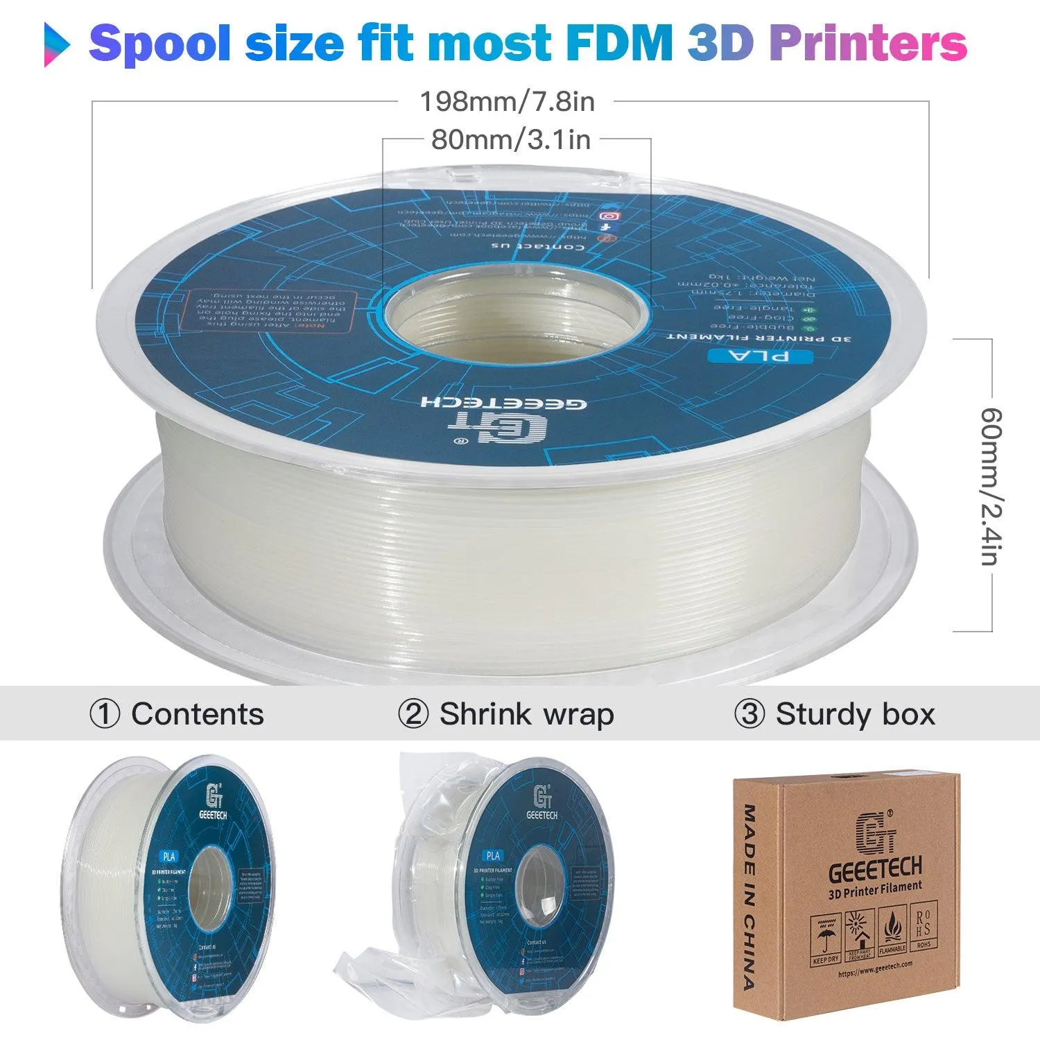 Geeetech 1kg 1.75mm Glow in the dark Green PLA 3D Printer Filament Great for Halloween Night Lights Cosplay