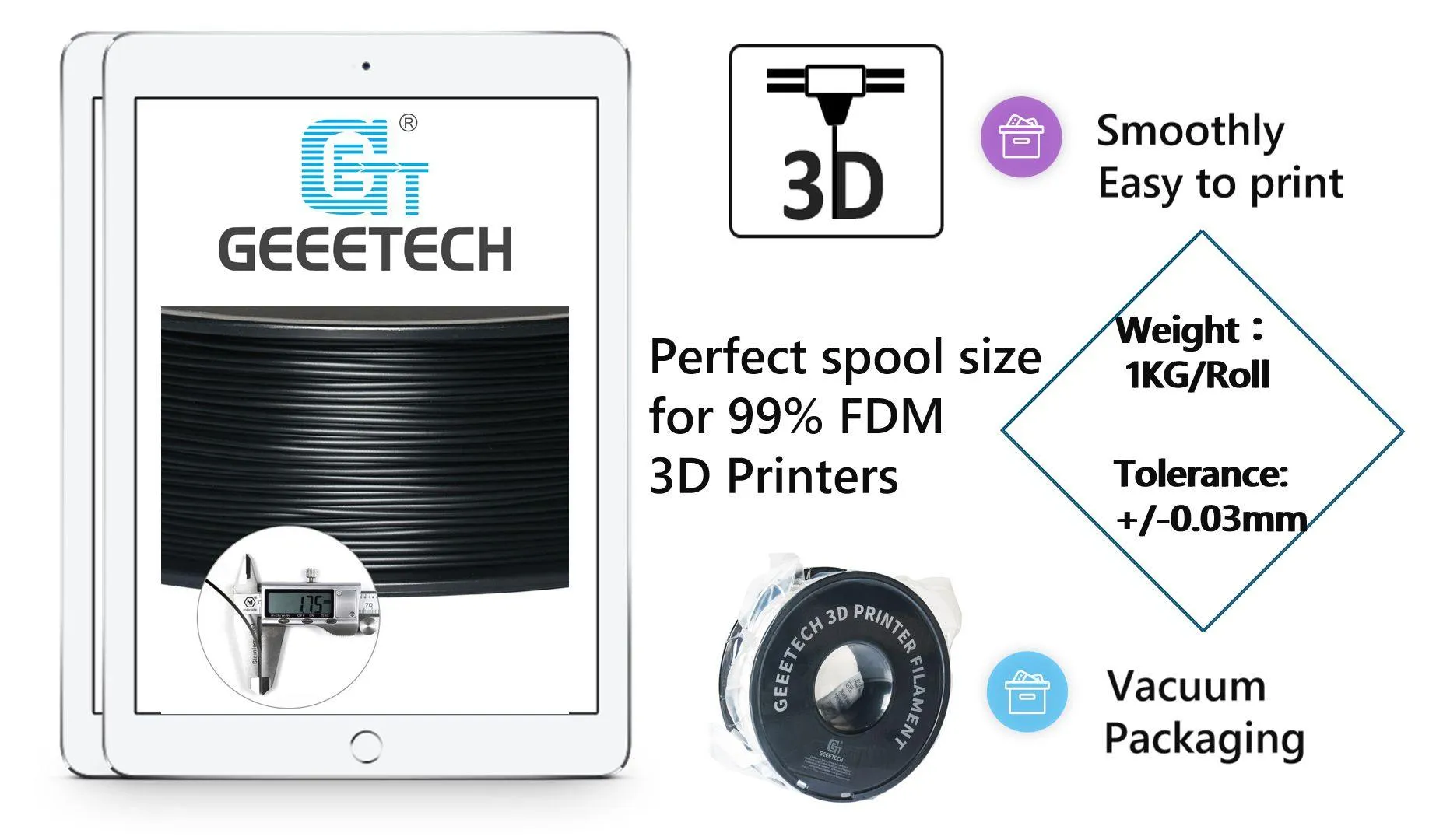 Geeetech PLA 3D Printer Filament: 1kg 1.75mm Many Colours ideal for all FDM 3D Printers