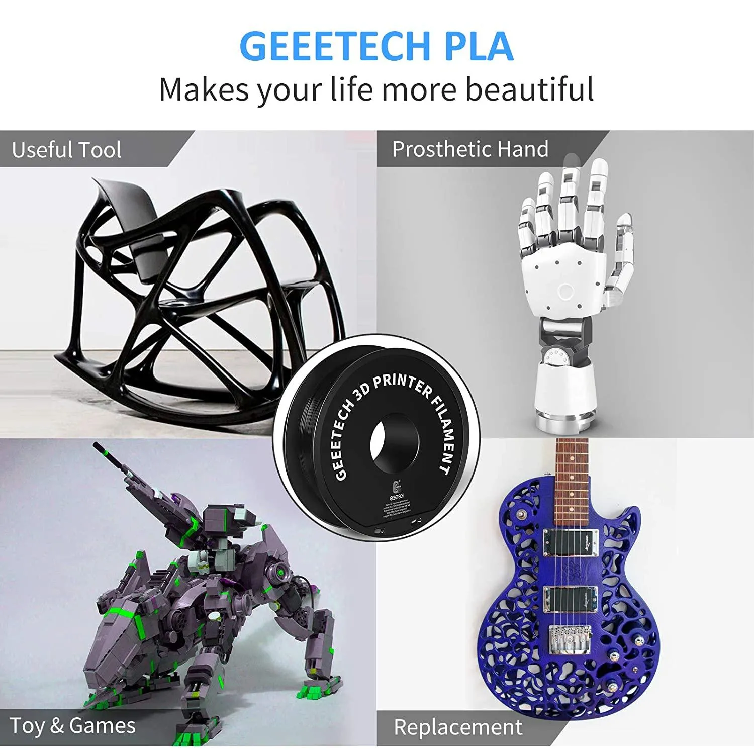 Geeetech PLA 3D Printer Filament 1kg 1.75mm Many Colours inc. Wood, Glow In The Dark, Silk