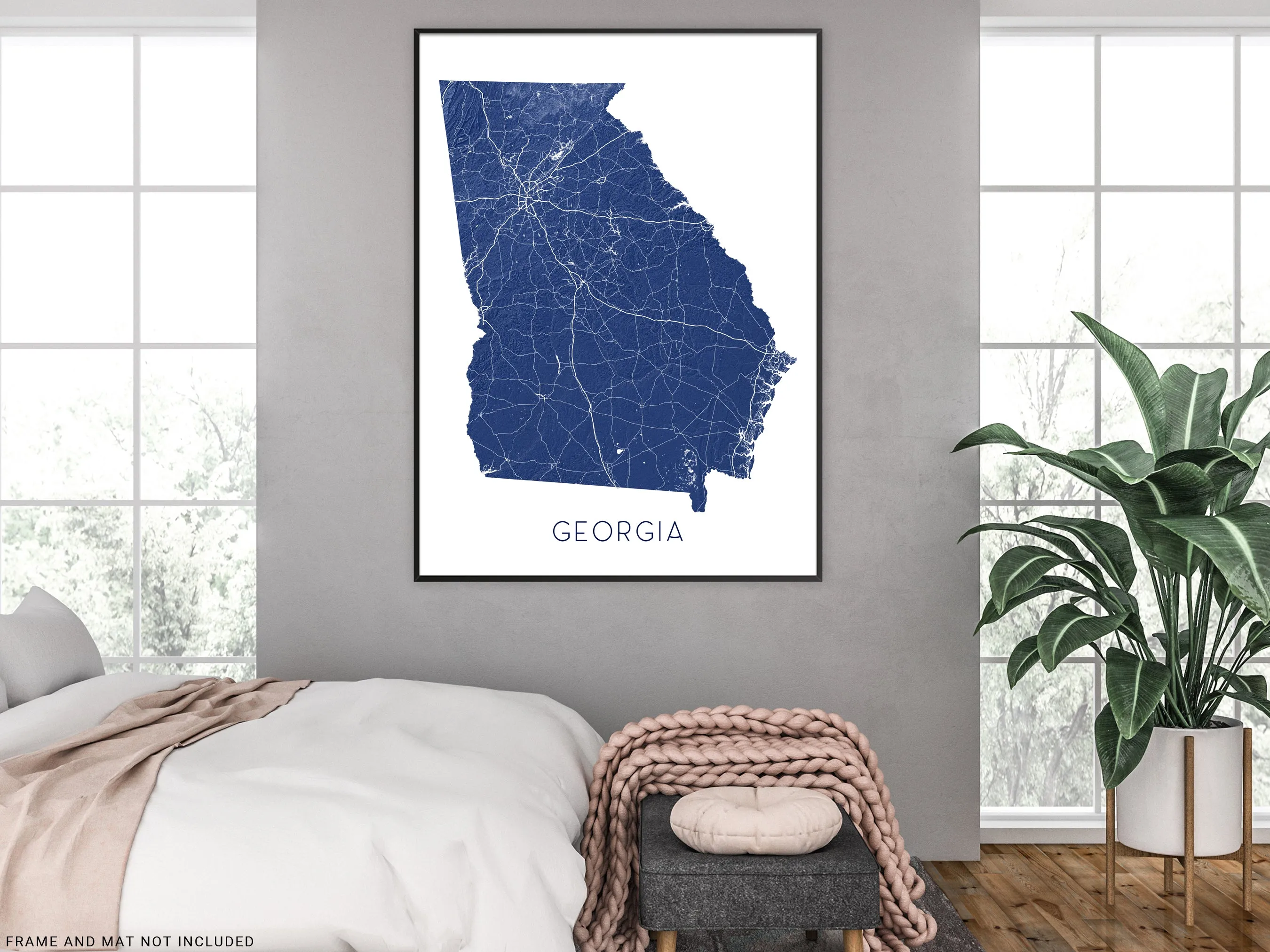 Georgia State Wall Art Map Print Poster- Topographic GA Map of Georgia Road Maps, Atlanta