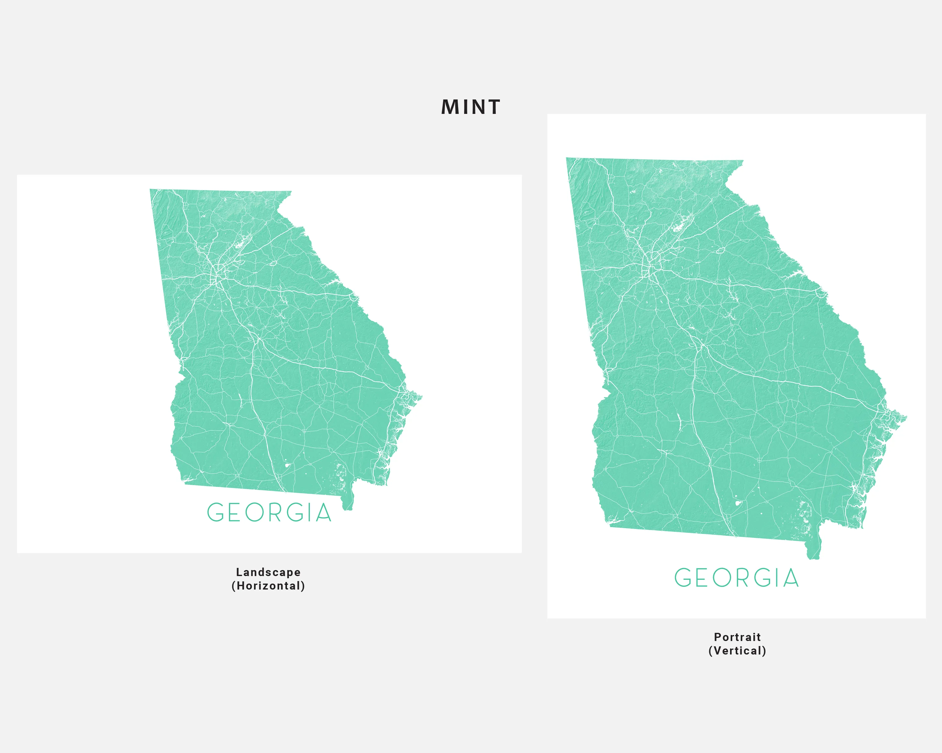 Georgia State Wall Art Map Print Poster- Topographic GA Map of Georgia Road Maps, Atlanta