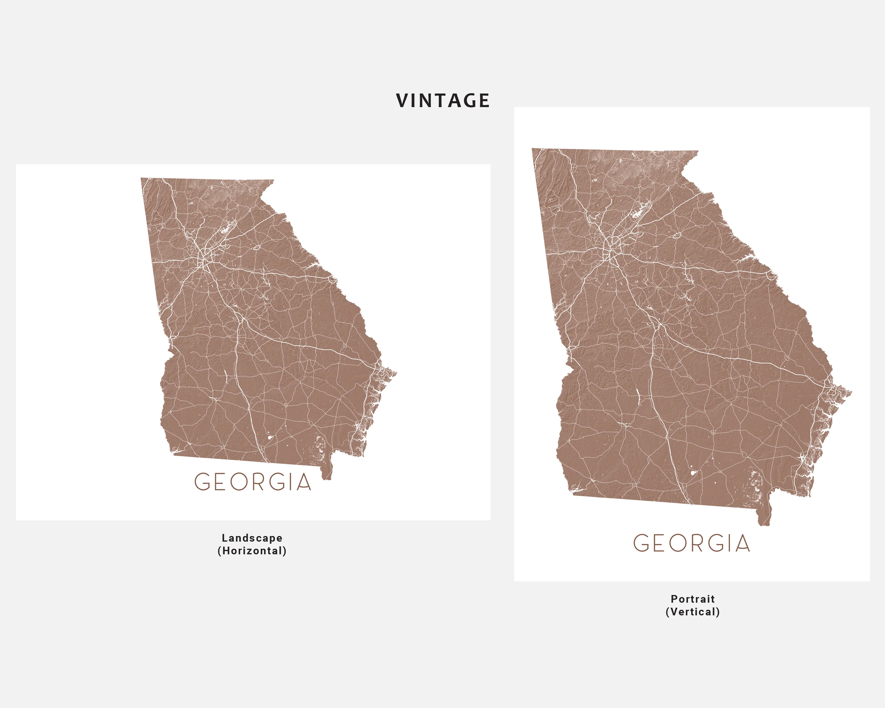 Georgia State Wall Art Map Print Poster- Topographic GA Map of Georgia Road Maps, Atlanta