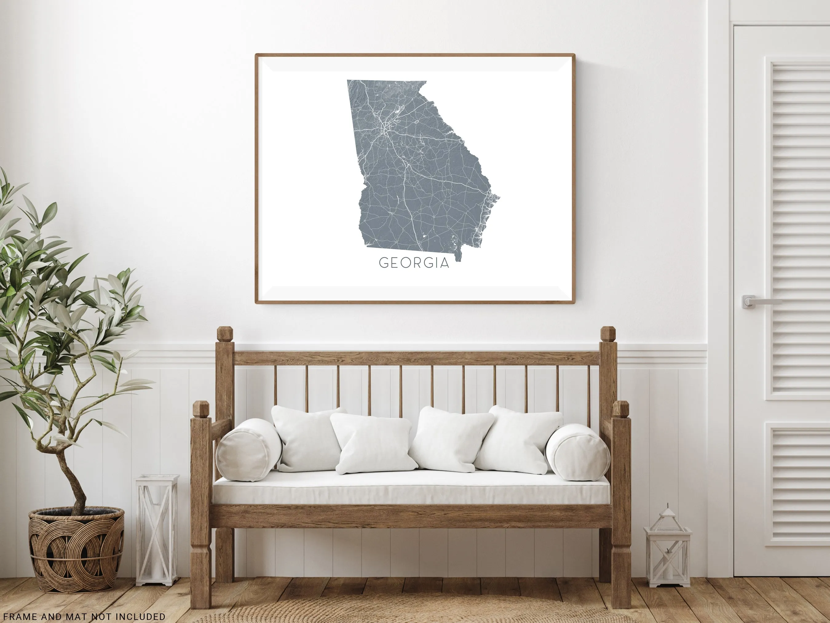 Georgia State Wall Art Map Print Poster- Topographic GA Map of Georgia Road Maps, Atlanta
