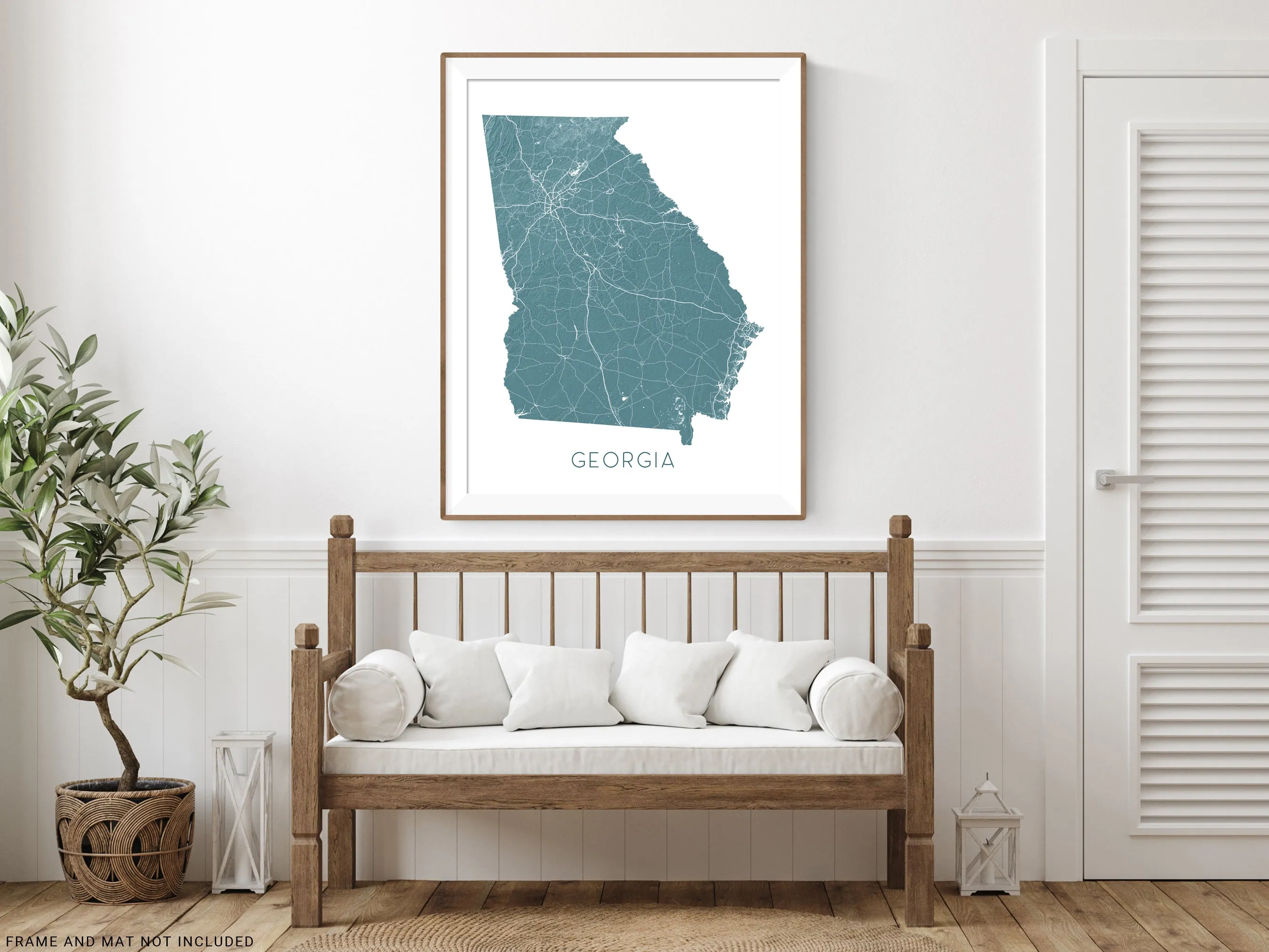 Georgia State Wall Art Map Print Poster- Topographic GA Map of Georgia Road Maps, Atlanta