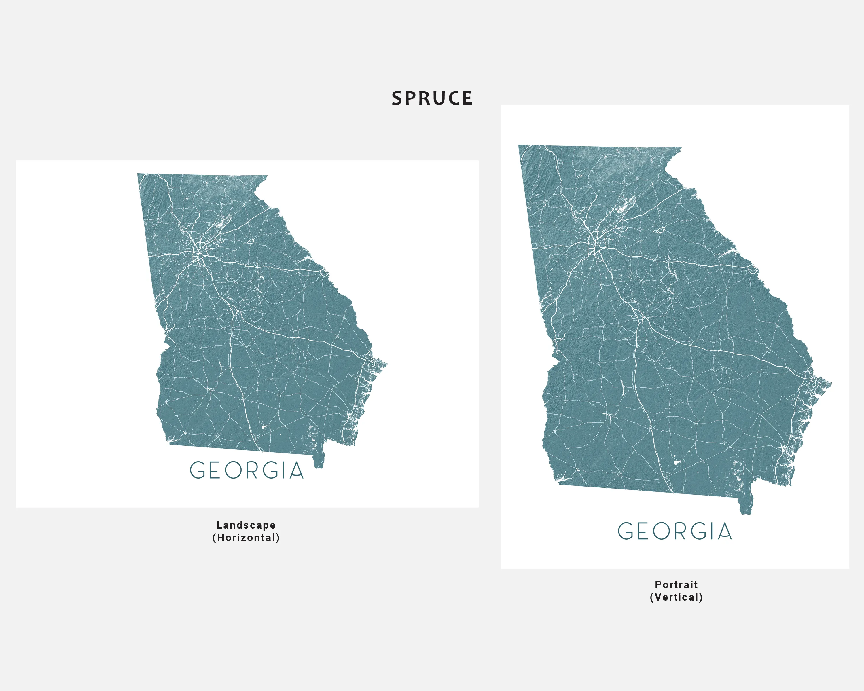 Georgia State Wall Art Map Print Poster- Topographic GA Map of Georgia Road Maps, Atlanta