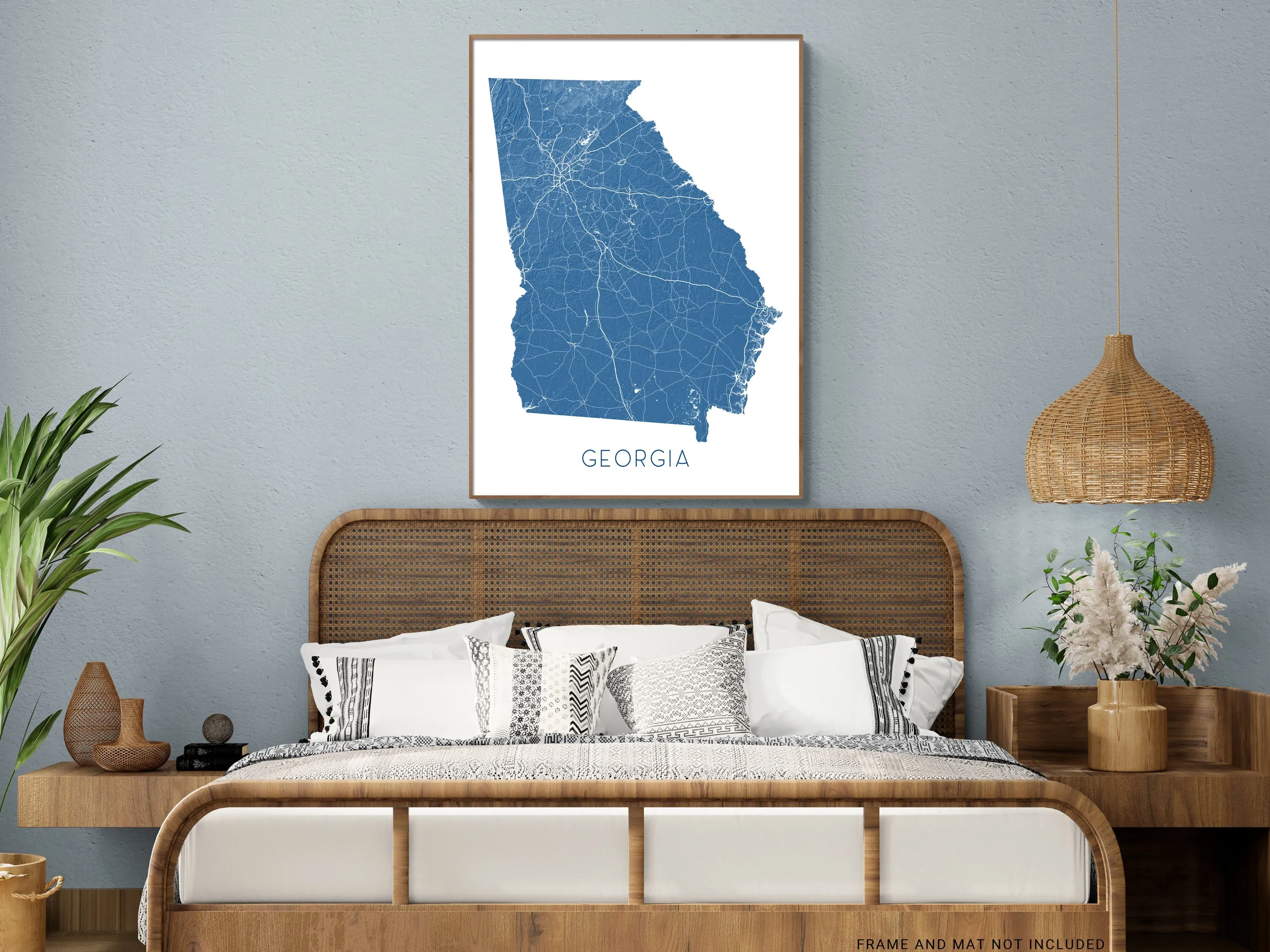Georgia State Wall Art Map Print Poster- Topographic GA Map of Georgia Road Maps, Atlanta