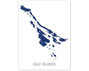 Gulf Islands Map Print Poster - Map of the Southern Gulf Islands, BC Canada, Salt Spring, Gabriola
