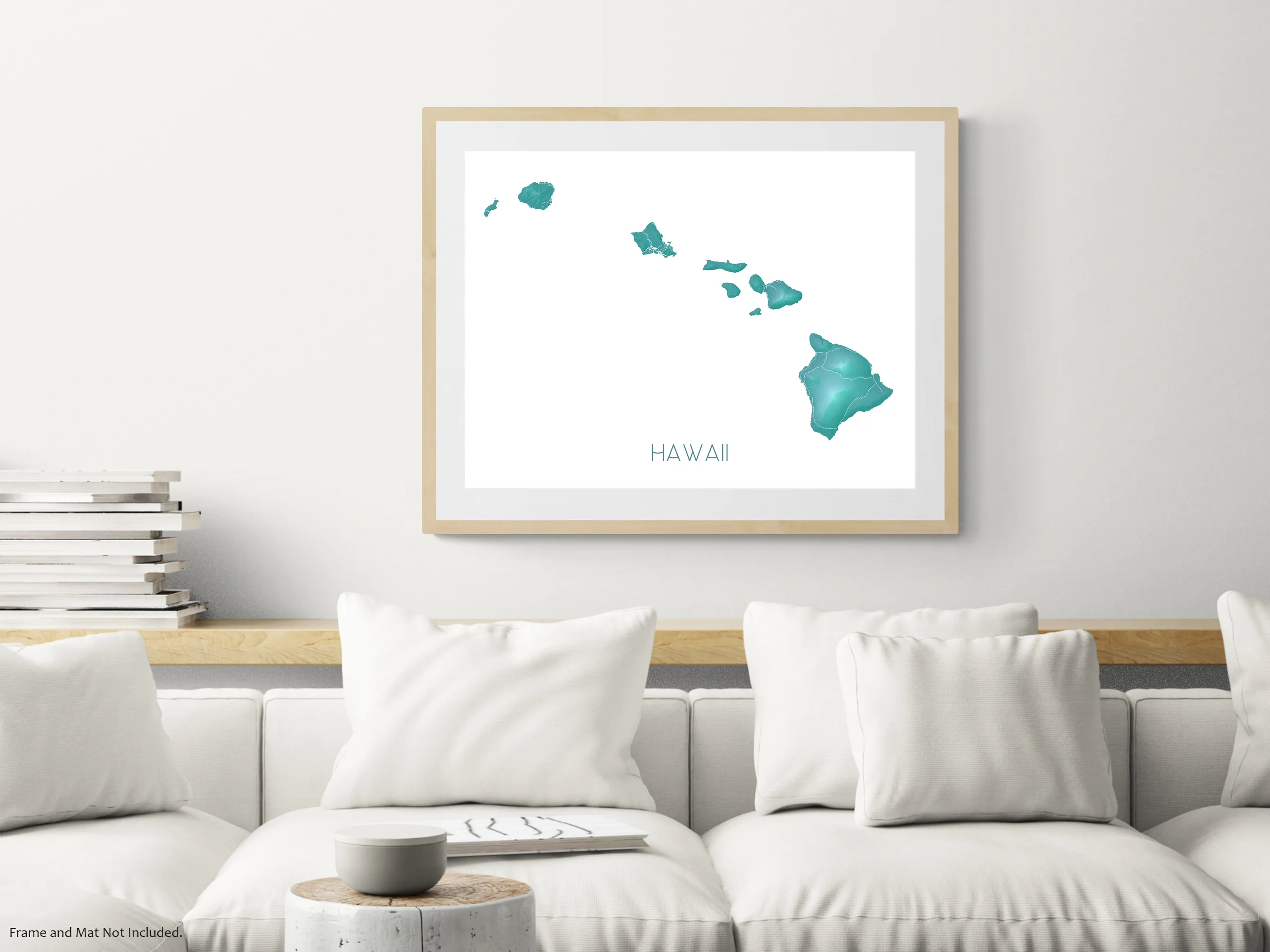 Hawaii Map Print, Hawaiian Islands Wall Art Poster, Maui, Oahu, Kauai, Turquoise