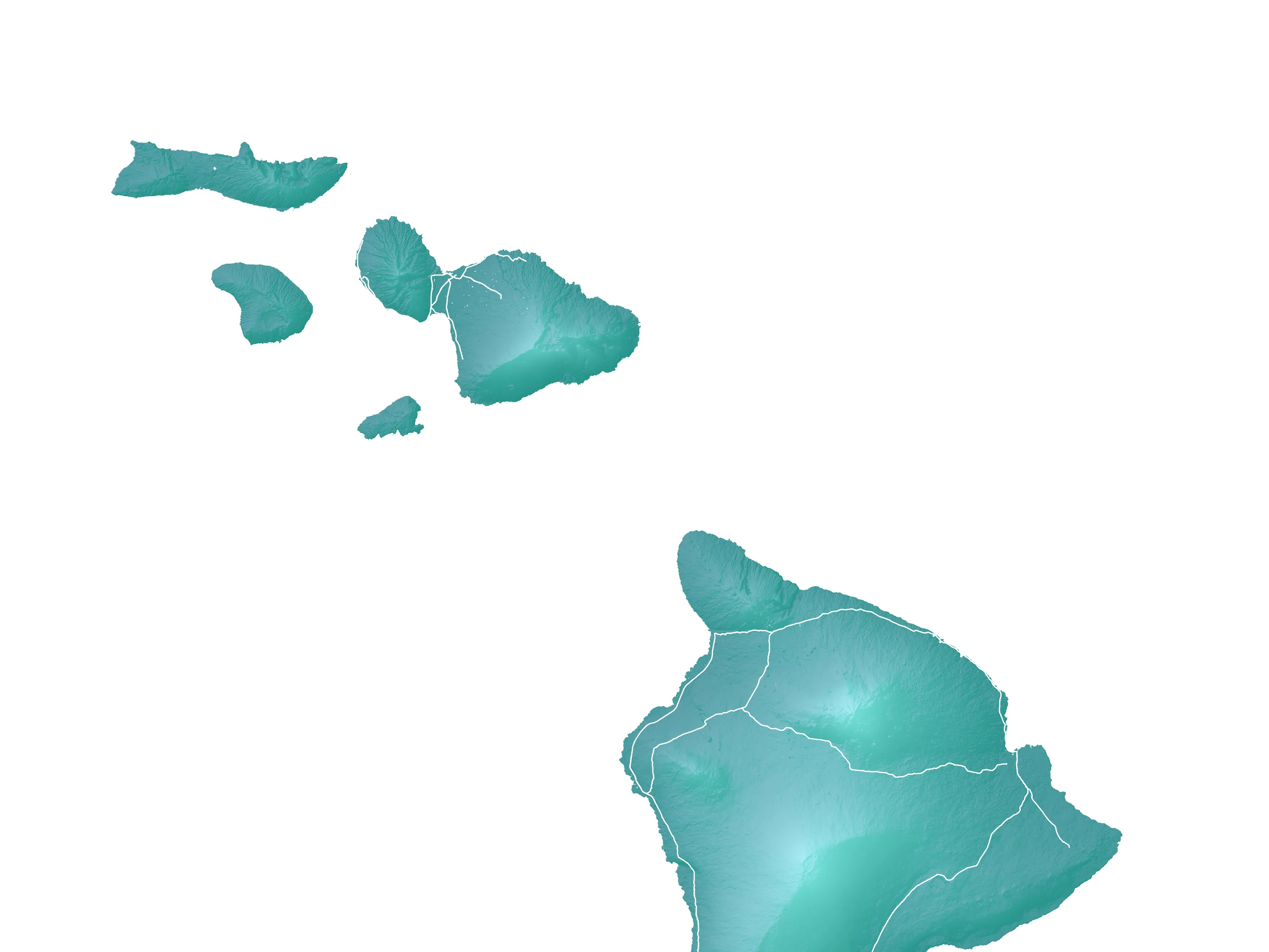 Hawaii Map Print, Hawaiian Islands Wall Art Poster, Maui, Oahu, Kauai, Turquoise