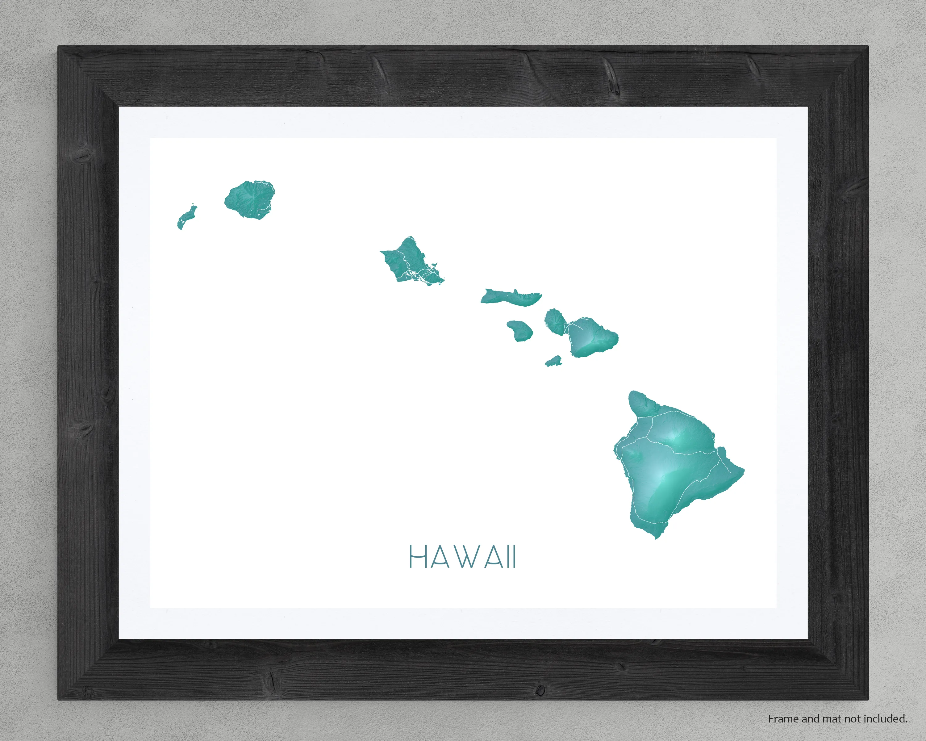 Hawaii Map Print, Hawaiian Islands Wall Art Poster, Maui, Oahu, Kauai, Turquoise
