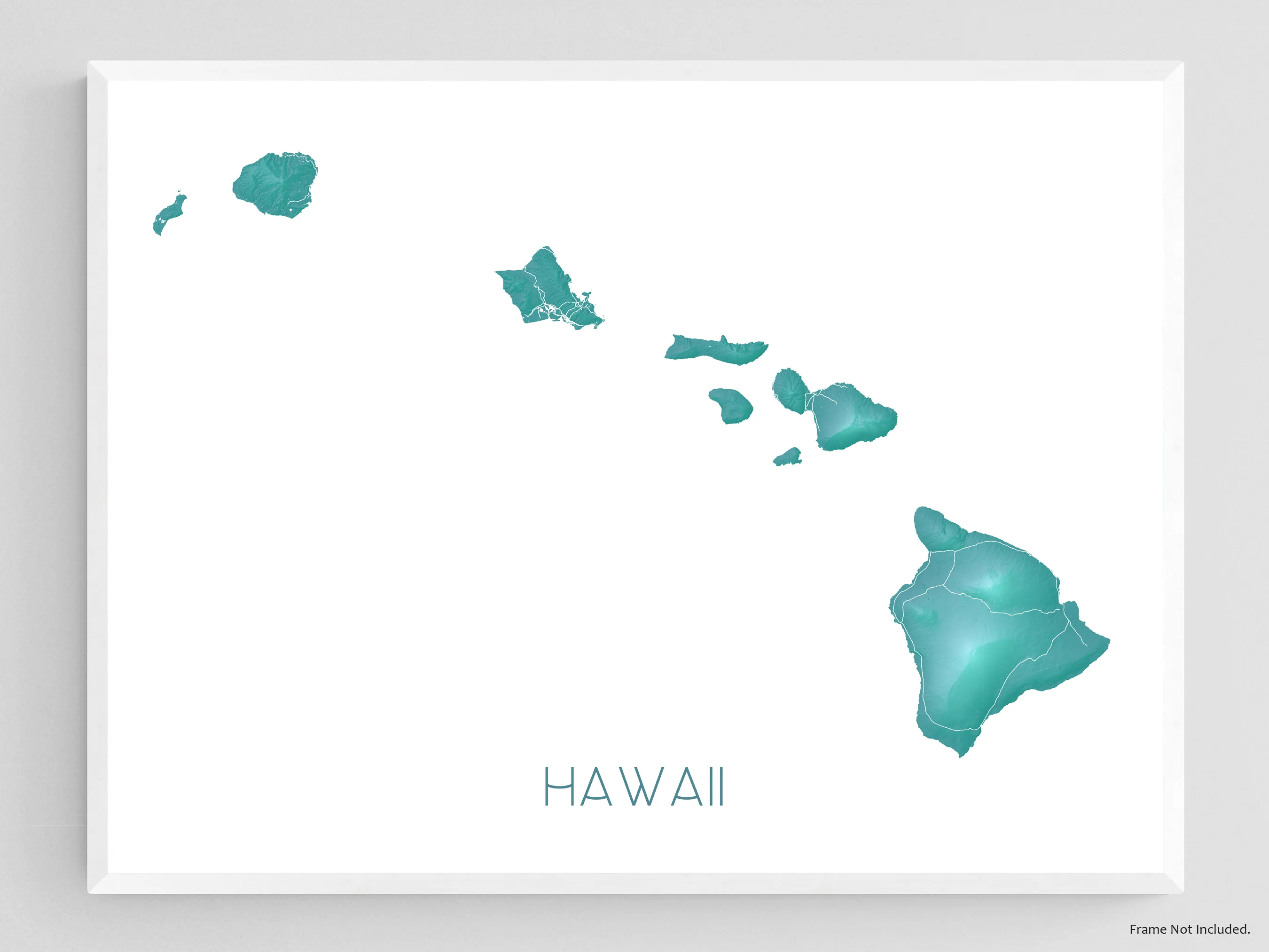 Hawaii Map Print, Hawaiian Islands Wall Art Poster, Maui, Oahu, Kauai, Turquoise