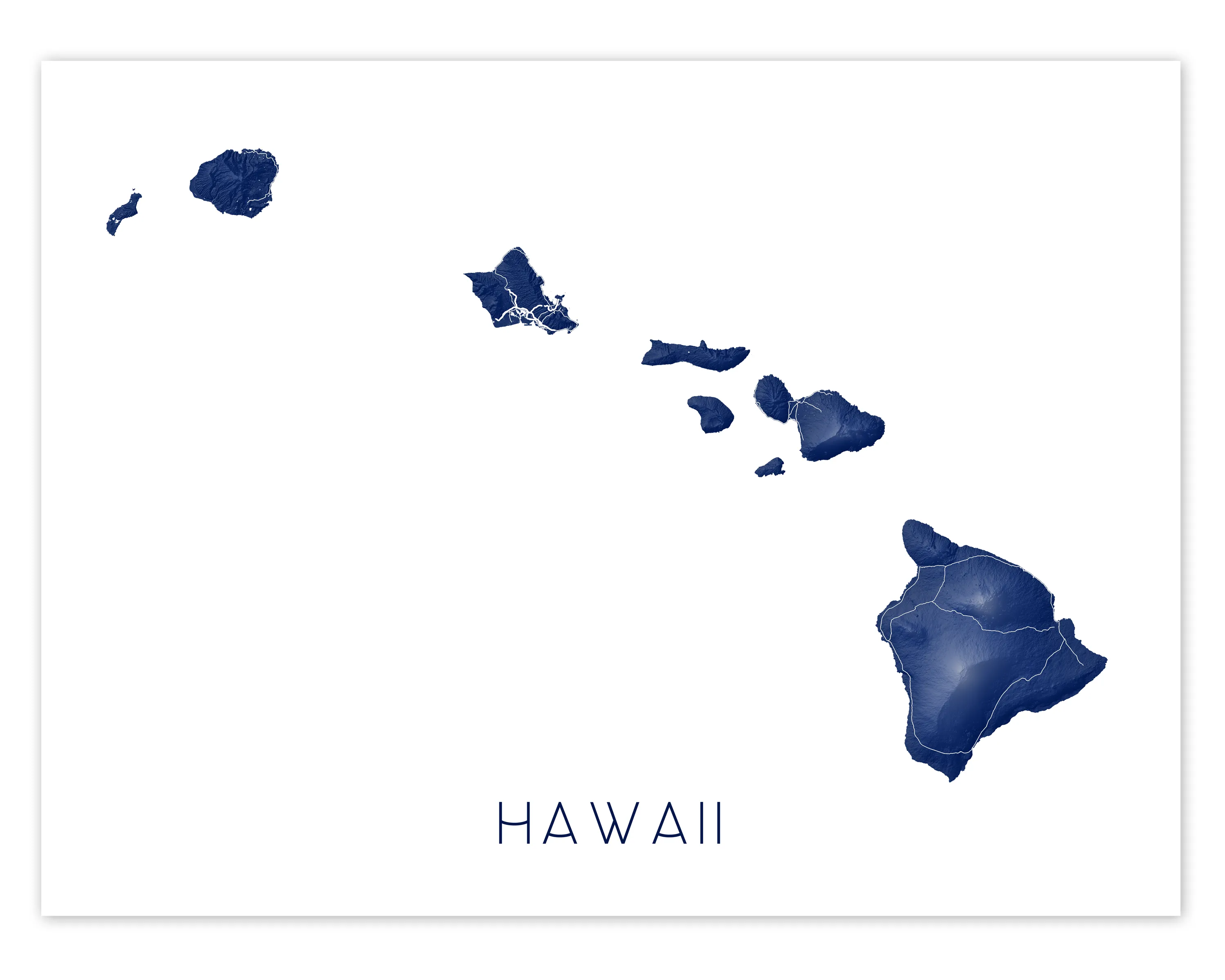 Hawaii Map Print - Hawaiian Islands Wall Art Prints, Hawaii Maps, State Map Poster