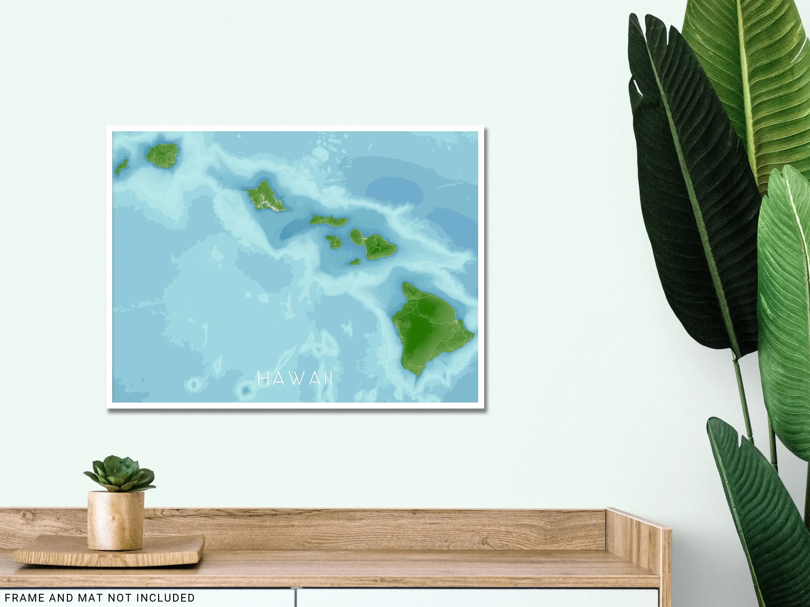 Hawaii Map Print Poster, Tropical 3D Topographic Hawaiian Islands Decor, Oahu Maui Kauai