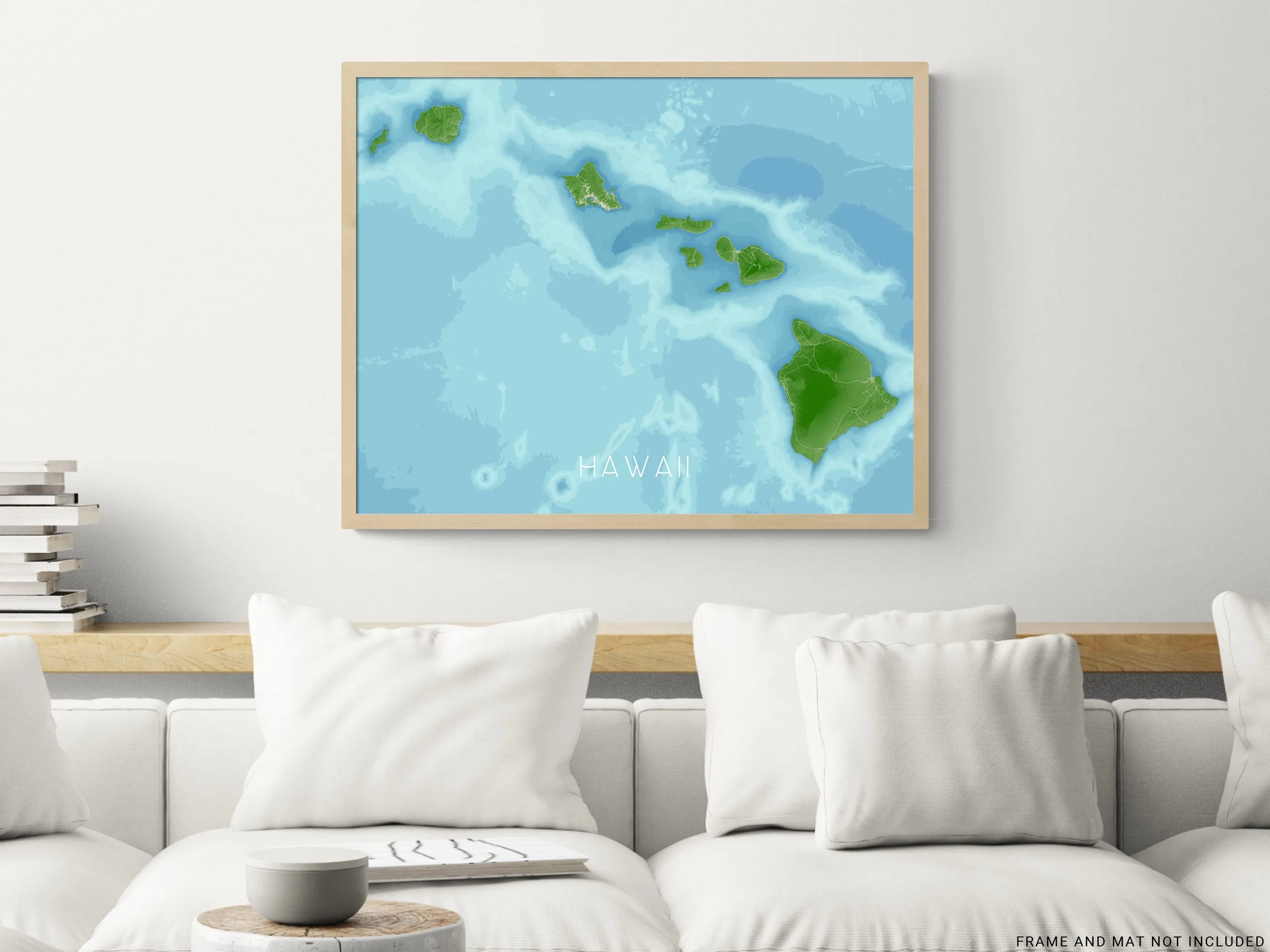 Hawaii Map Print Poster, Tropical 3D Topographic Hawaiian Islands Decor, Oahu Maui Kauai